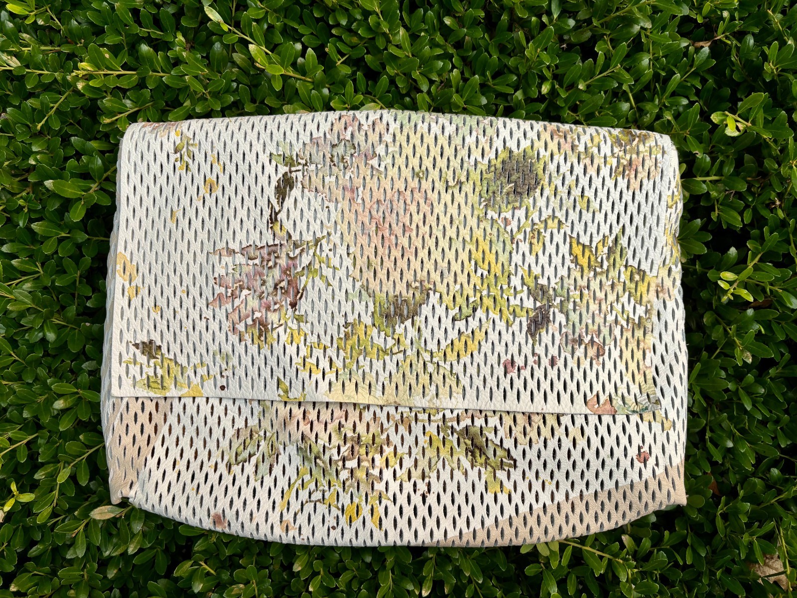 Anthropologie Floral Suede Watercolor White Clutch