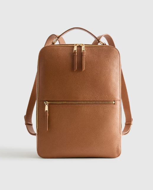 NWT QUINCE ITALIAN LEATHER LAPTOP BACKPACK TRAVEL BAG COGNAC HANDBAG MSRP $149