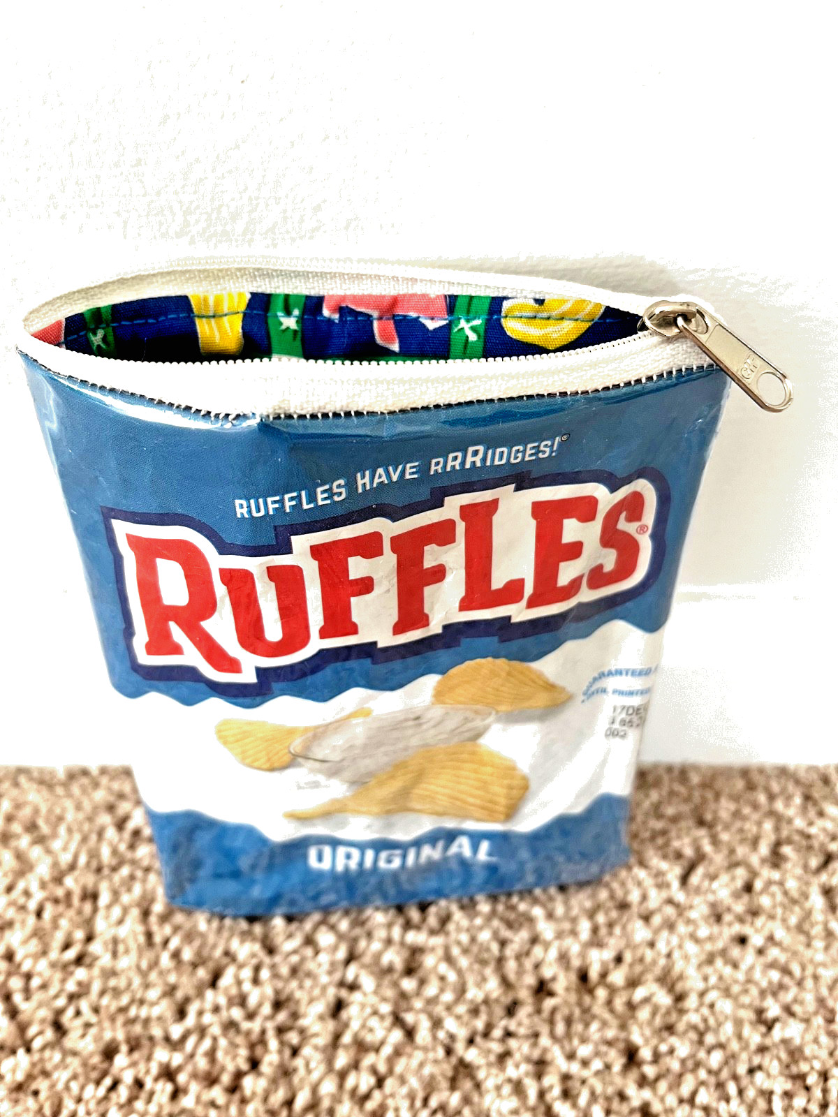 Handmade upcycled recycled small Ruffles chips vinyl Zipper Bag pouch gift