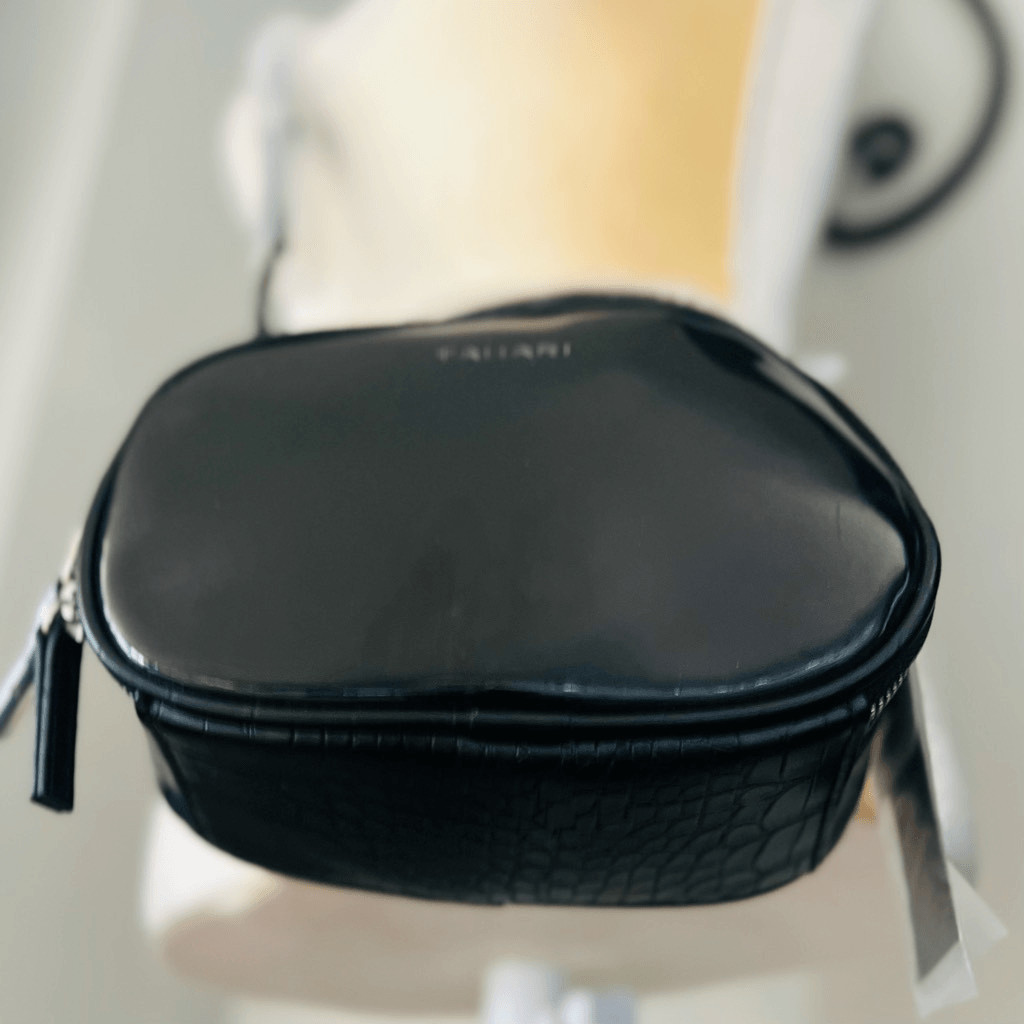 TAHARI Laguna Crossbody Bag, Vegan Patent Leather, Black, Adjustable Strap, NWT