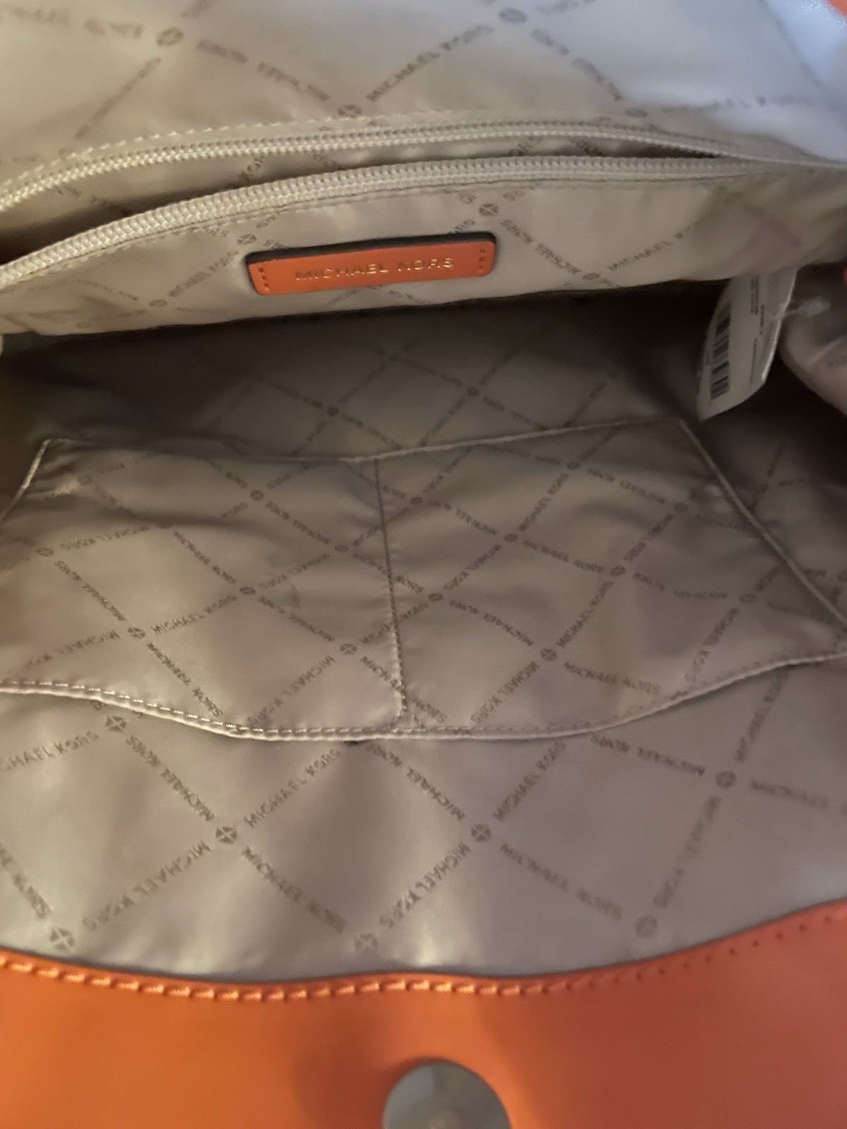 Michael Kors Signature Logo Large Tote Brown Orange Zip w/ Detachable Strap