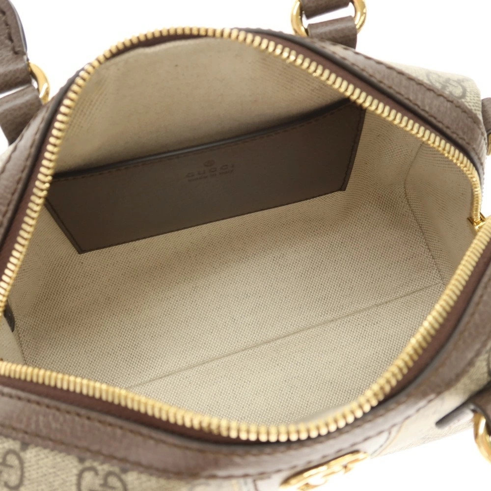Gucci Ophidia Small Canvas Leather Boston Bag Beige Brown 13×10.5cm Used