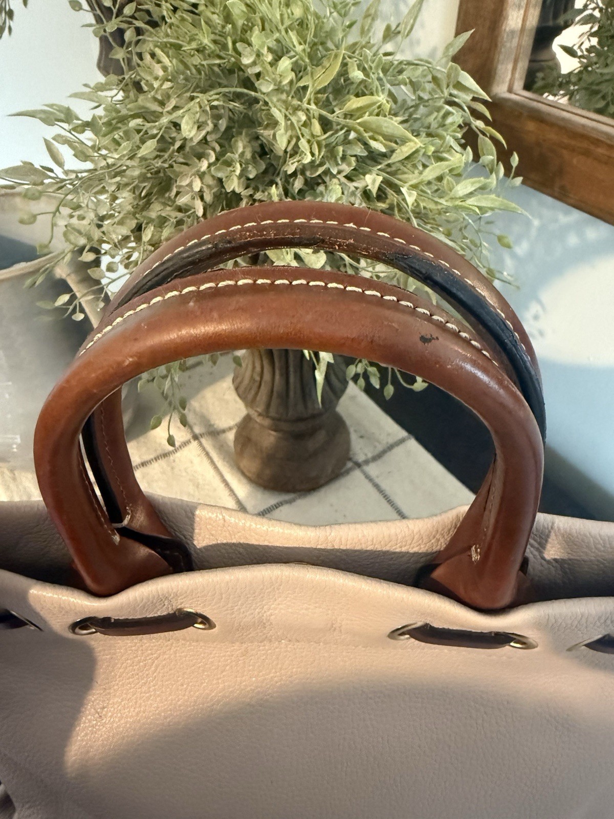 Dooney & Bourke Beige Pebbled Satchel Top Handle Tassel Detachable Strap