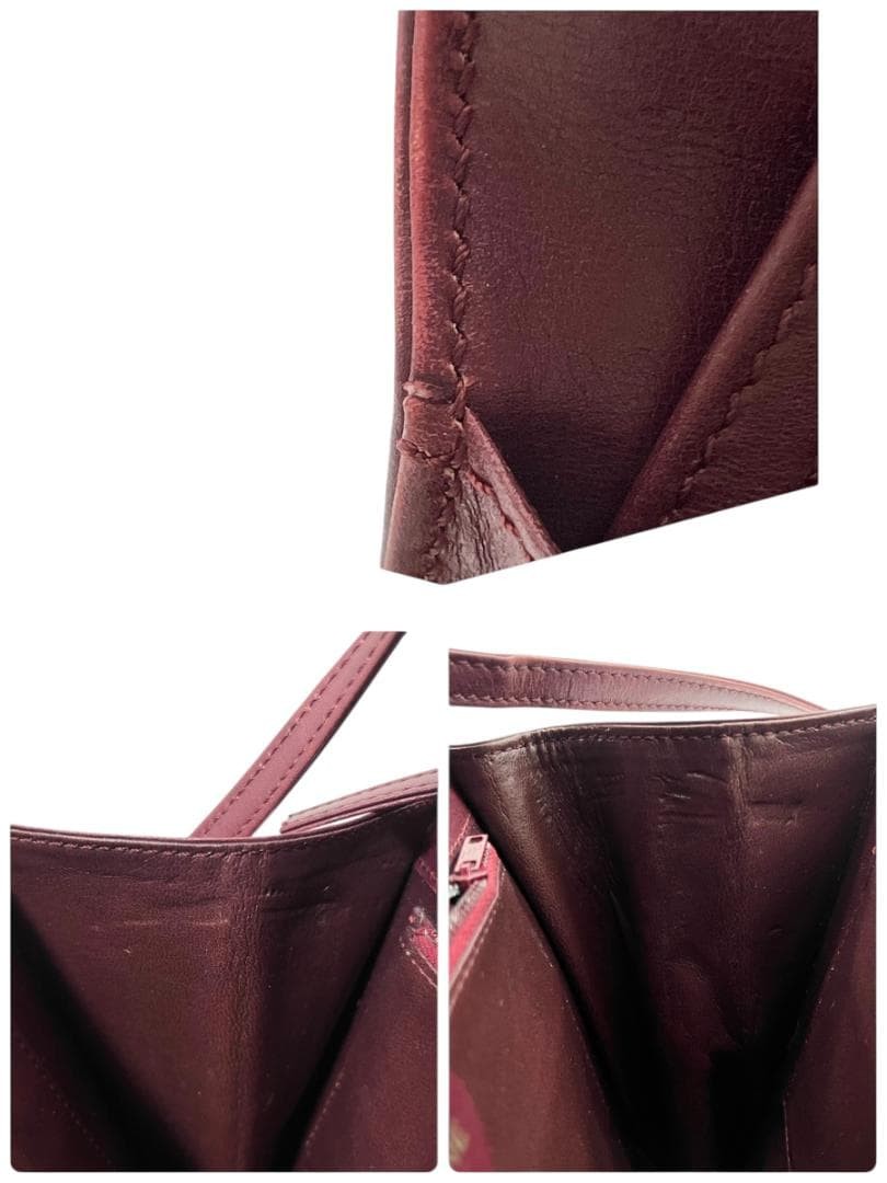 CELINE Triomphe Shoulder Bag Bordeaux Leather Gold Hardware Small Authentic
