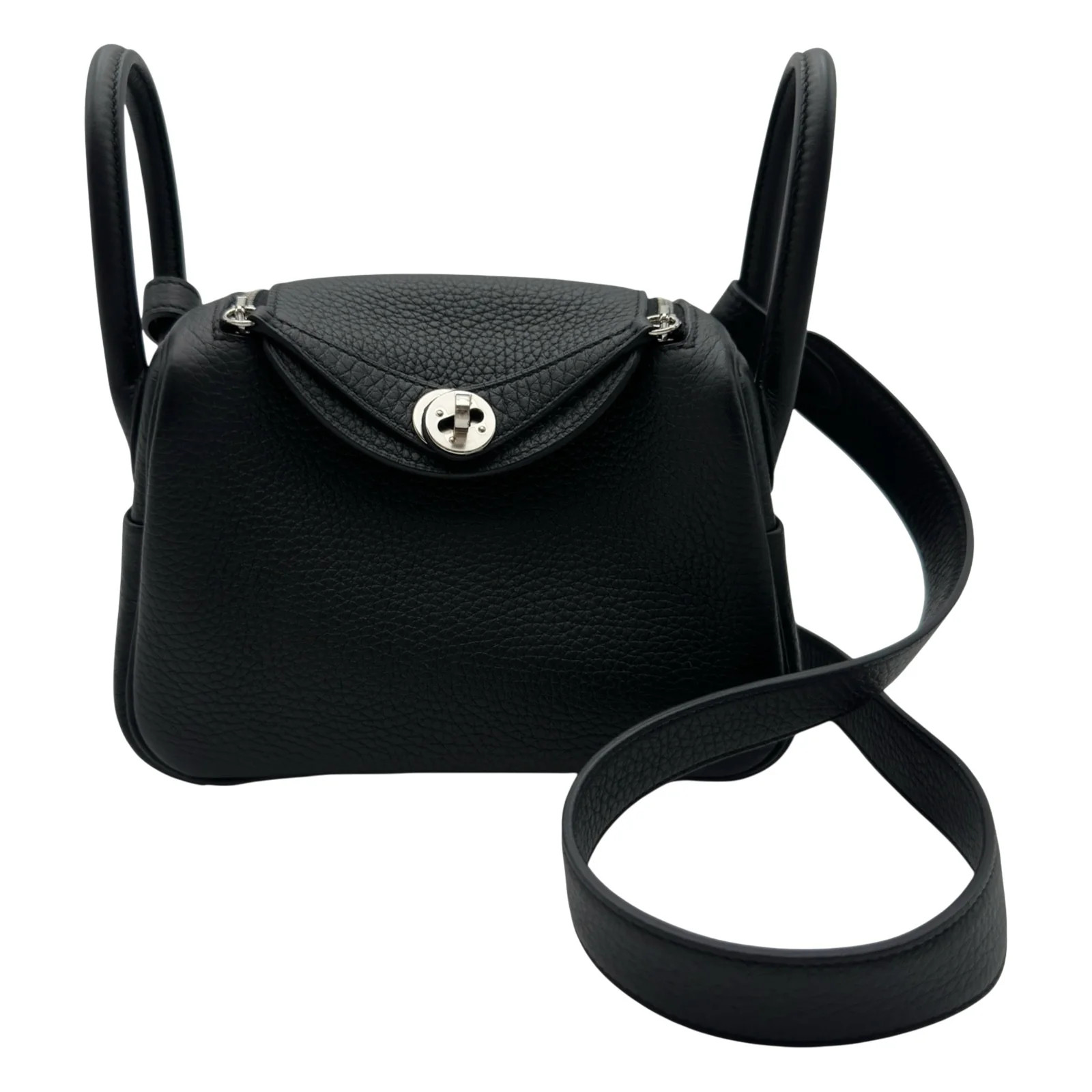 HERMES Lindy Mini Black Taurillon Clemence Leather Shoulder Bag #OKB4643