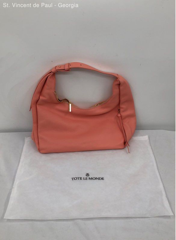 Tote Le Monde Barcelona Peach Pink Pebbled Leather Handbag Shoulder Bag Purse