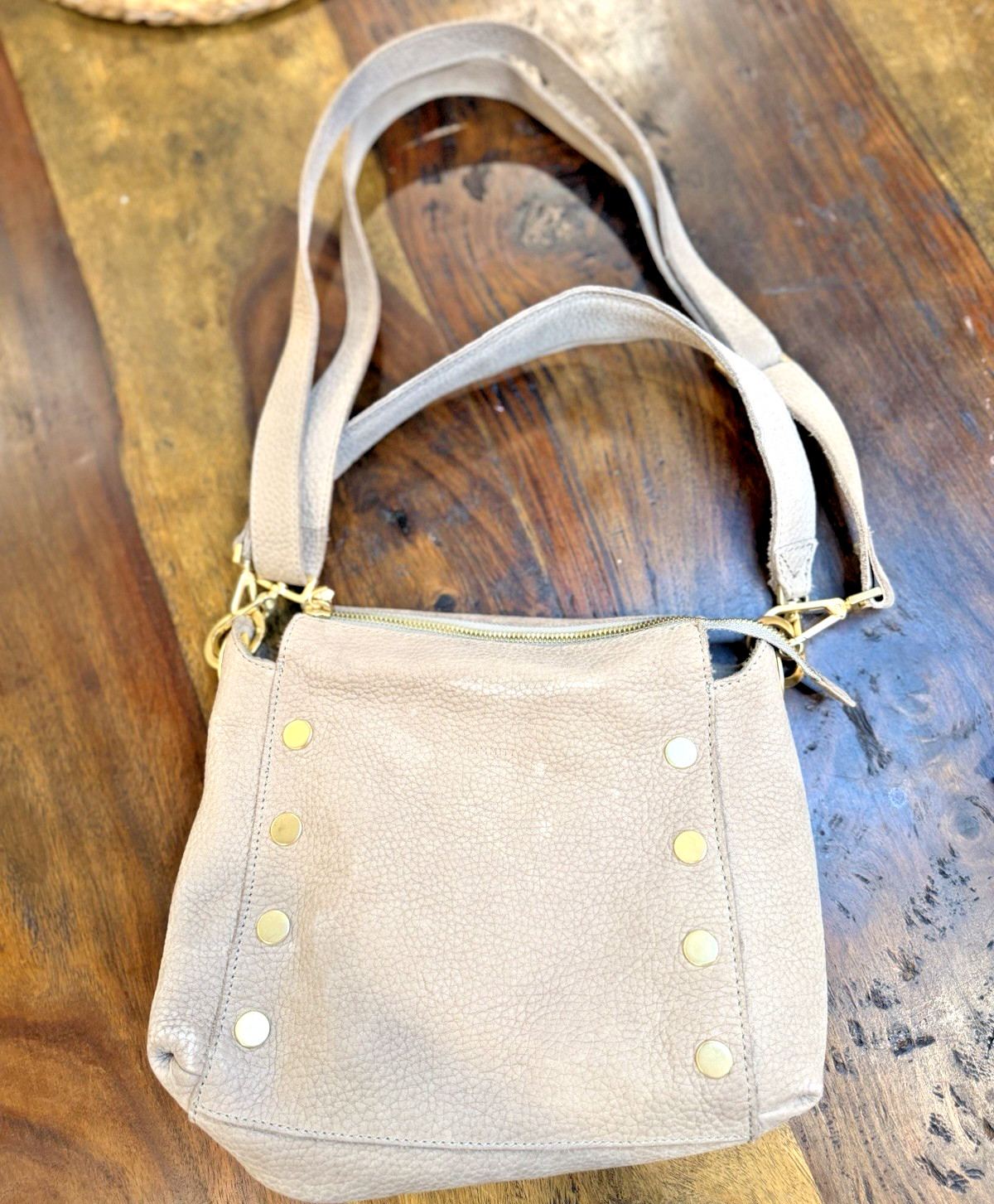 Hammitt Bryant Medium Pewter Pebble Leather Shoulder Bag Brushed Gold Hardware