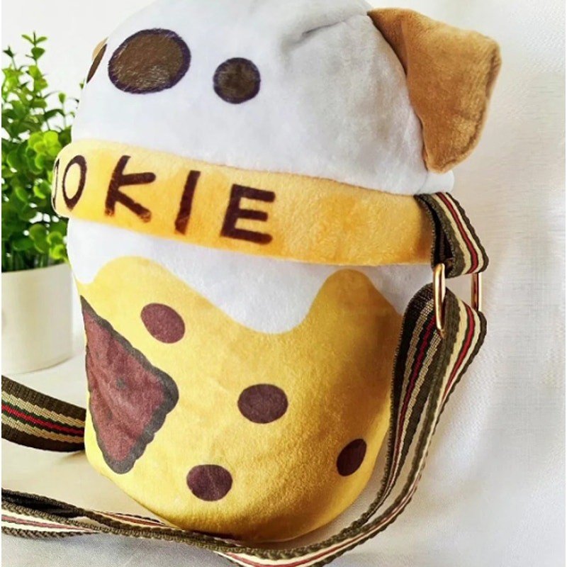 Cute Cookie Milk Tea Puppy Crossbody Bag Soft Plush Dog 2 in 1 Kids Gift