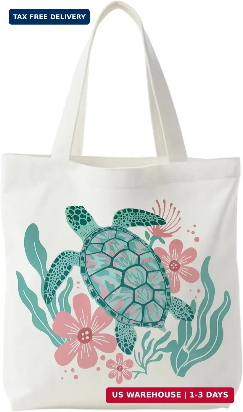 Floral Sea Turtle Tote Bag Women Summer Beach Gift Shoulder Handbag