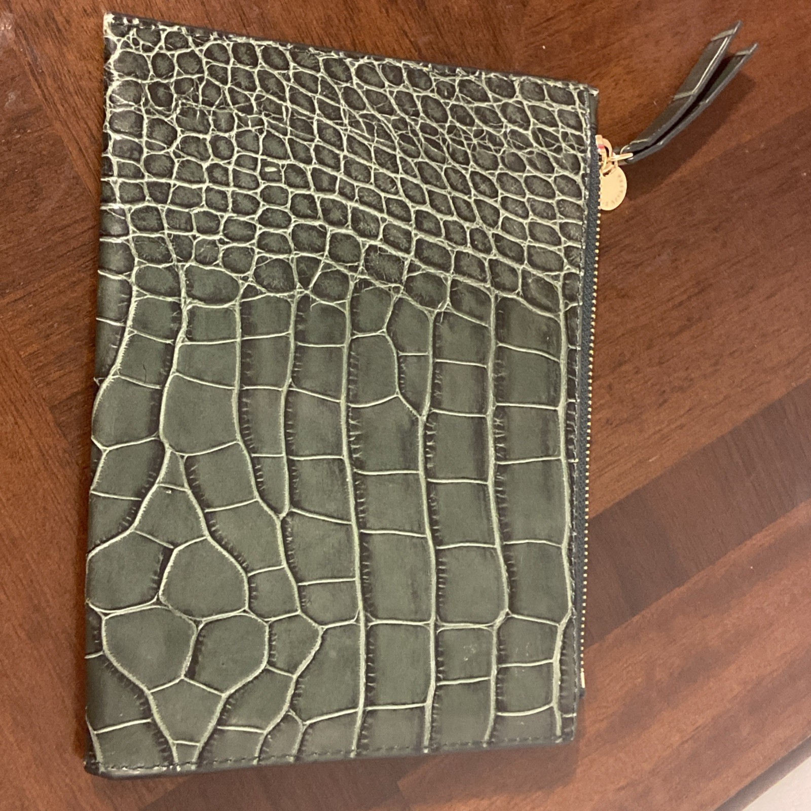 & Other Stories Paris Atelier Leather Croc Embossed Clutch Flat Pouch Bag