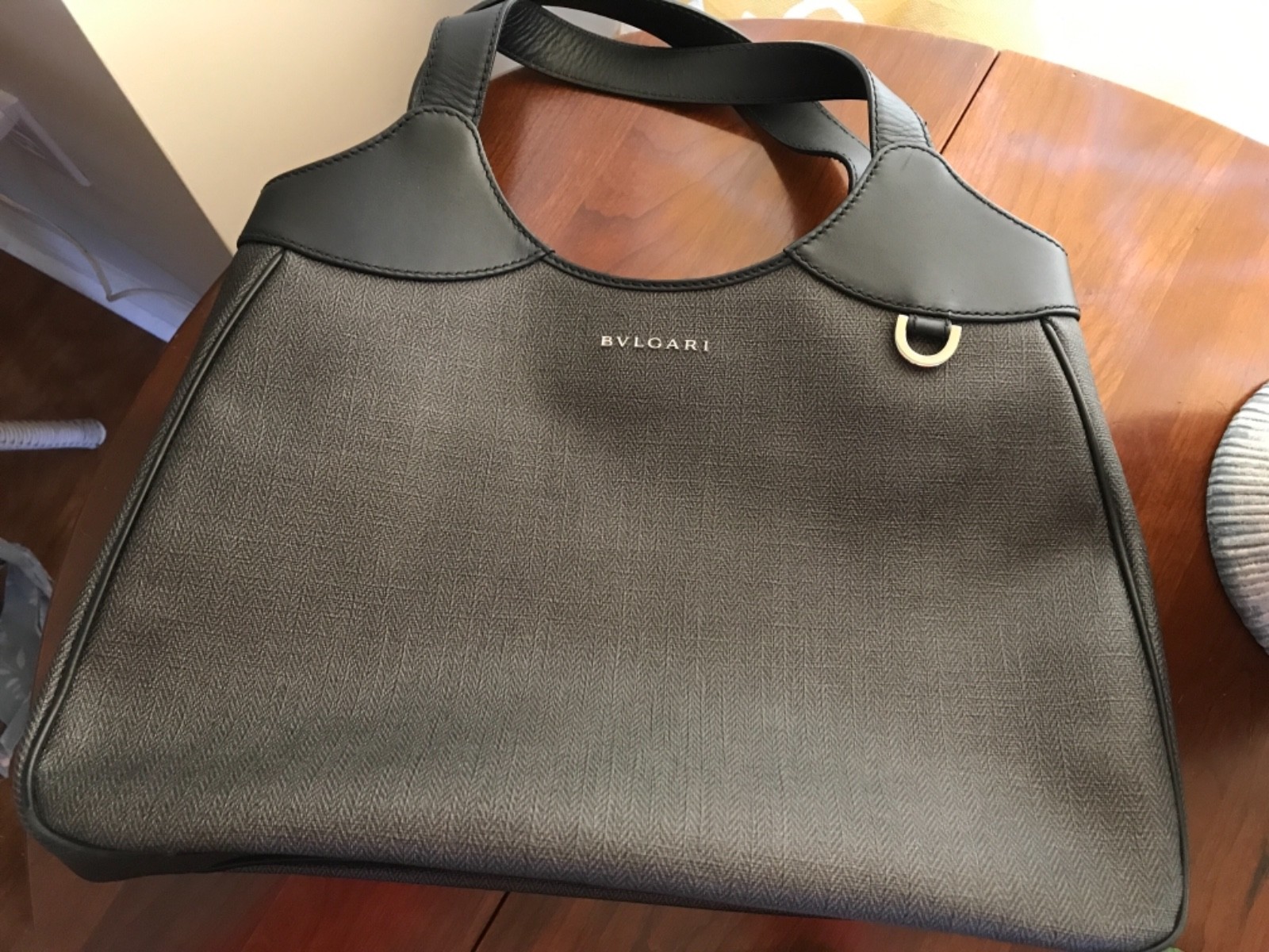 BVLGARI WEEKEND TOTE BAG DARK GRAY/BLACK PVC & LEATHER 100% AUTHENTIC WOW!!