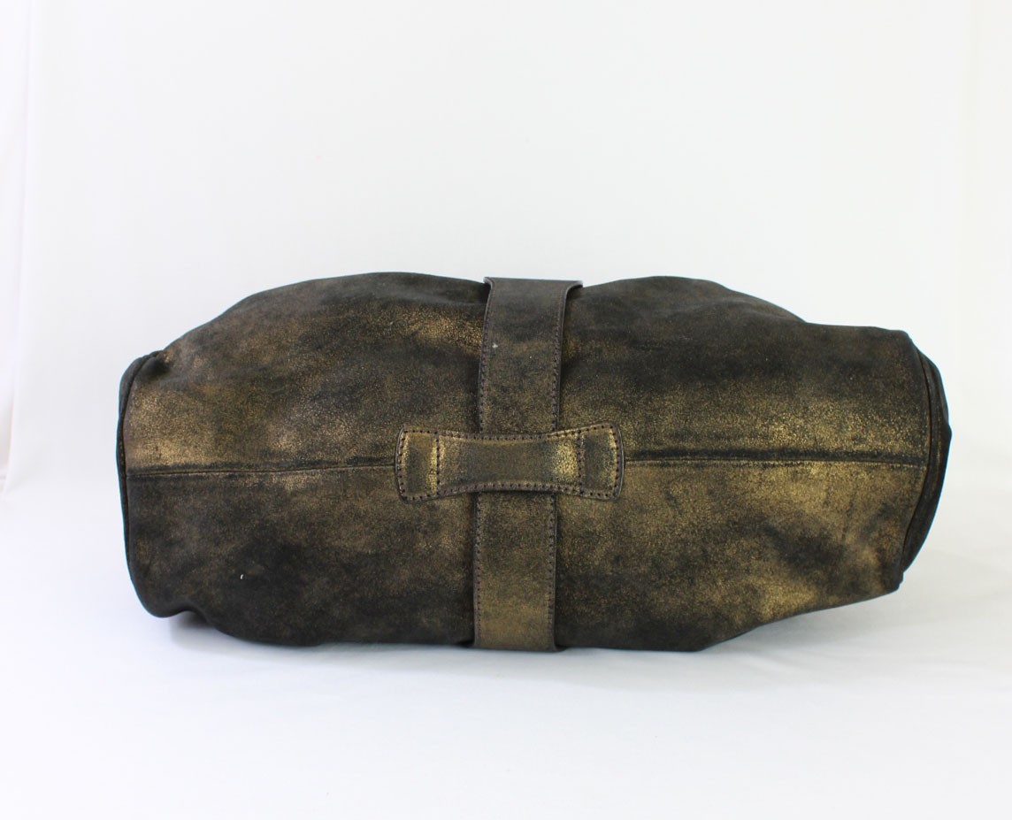 Jimmy Choo Auth Distressed Metallic Bronze Leather Ramona Shoulder Bag Handbag