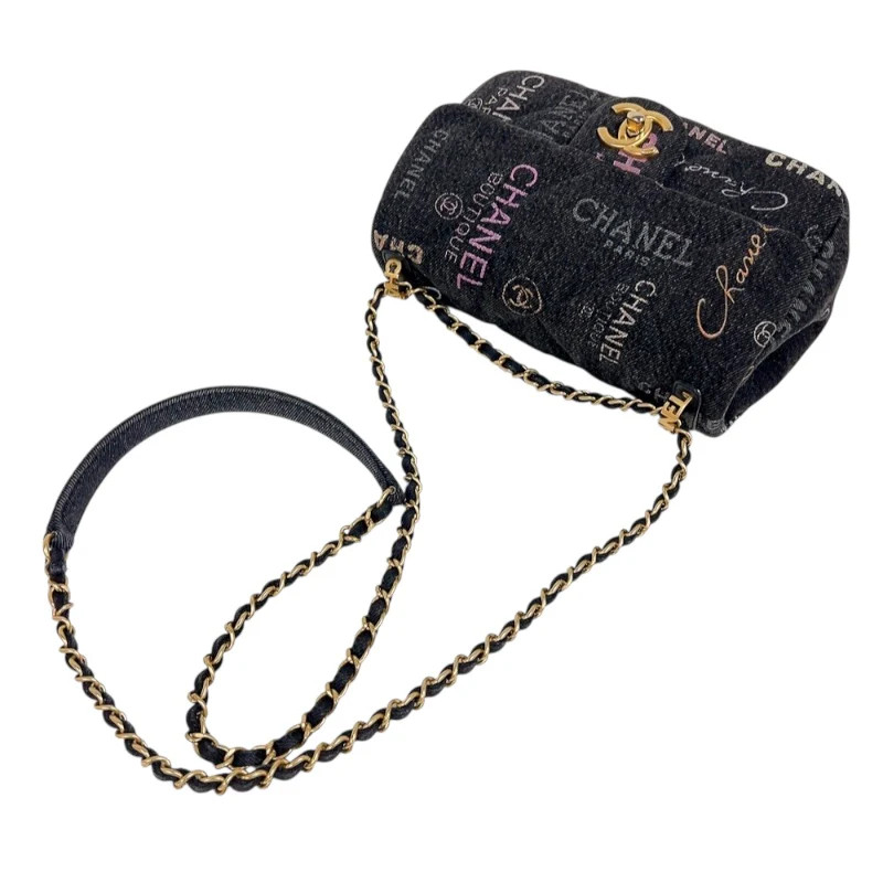 CHANEL Denim Small Flap Bag Black Denim Shoulder Bag AS3134 #OKB1310