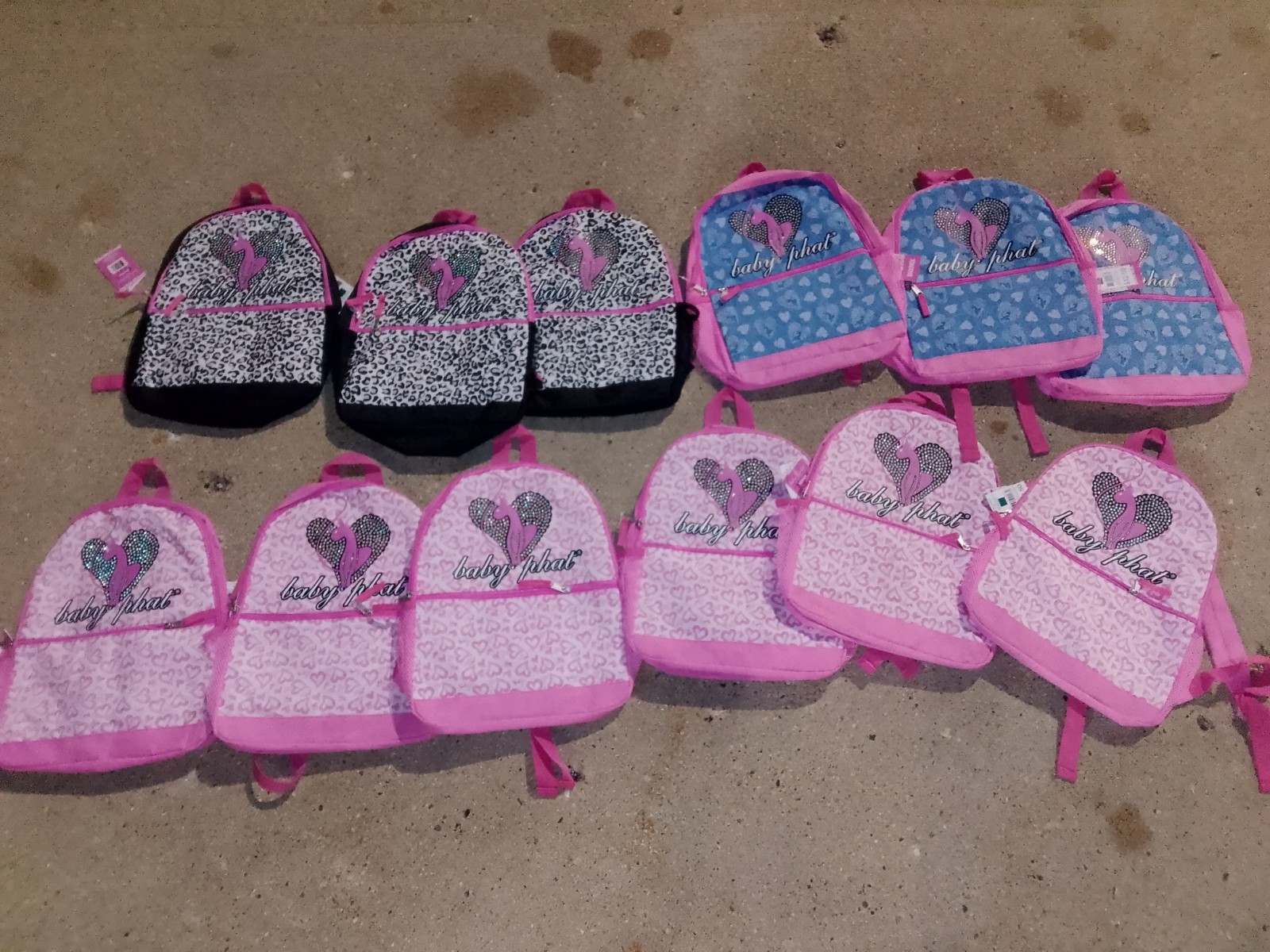 12 Lot BABY PHAT Backpack Pink Hearts Rhinestone Bling Zipper FREE SHIPPING