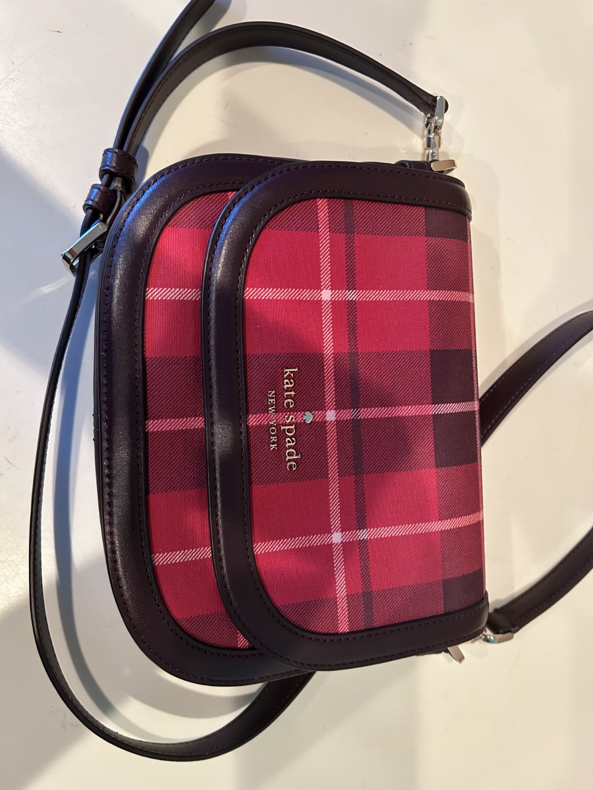 kate spade new york Blake Plaid Saddle Bag Dark Leather Trim