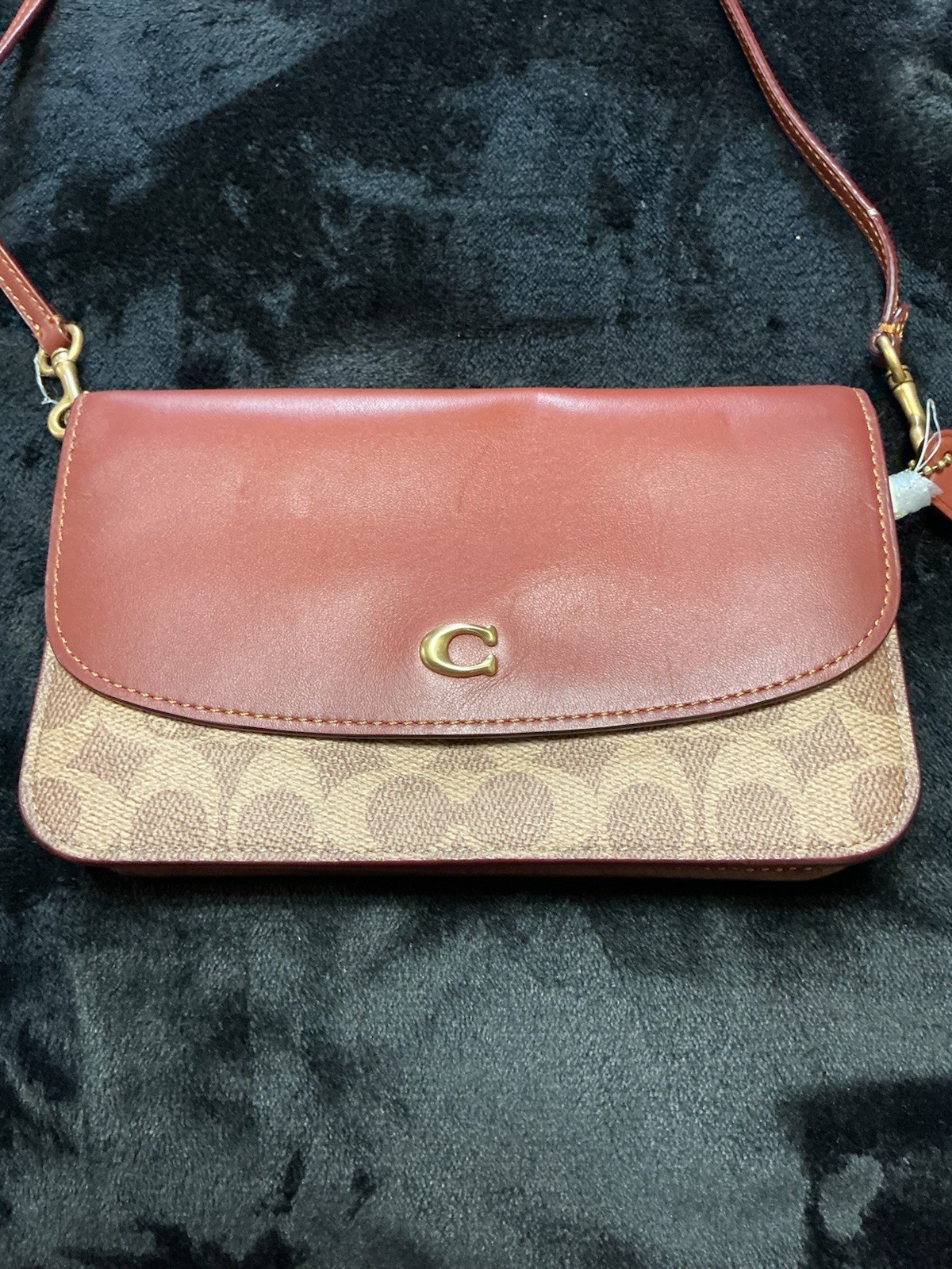 Coach Signature Logo Small Crossbody Bag Brown/Beige Magnetic Detachable Strap