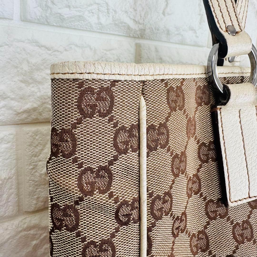 GUCCI 113019 Canvas Tote Bag Beige Women Auth 8.26 x 11.02 x 3.93inch