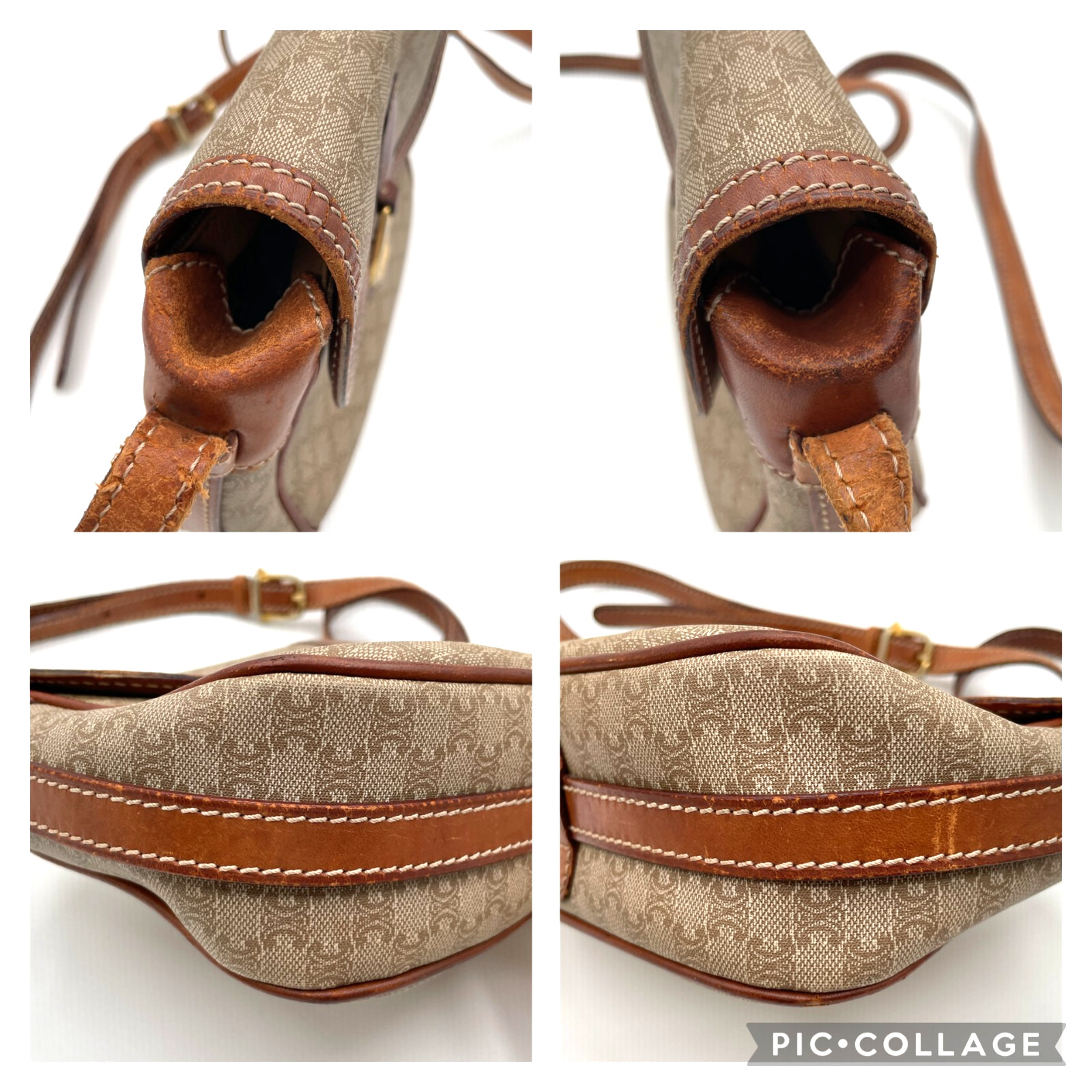Auth CELINE Shoulder Crossbody Bag Macadam PVC Leather Beige Brown _0142