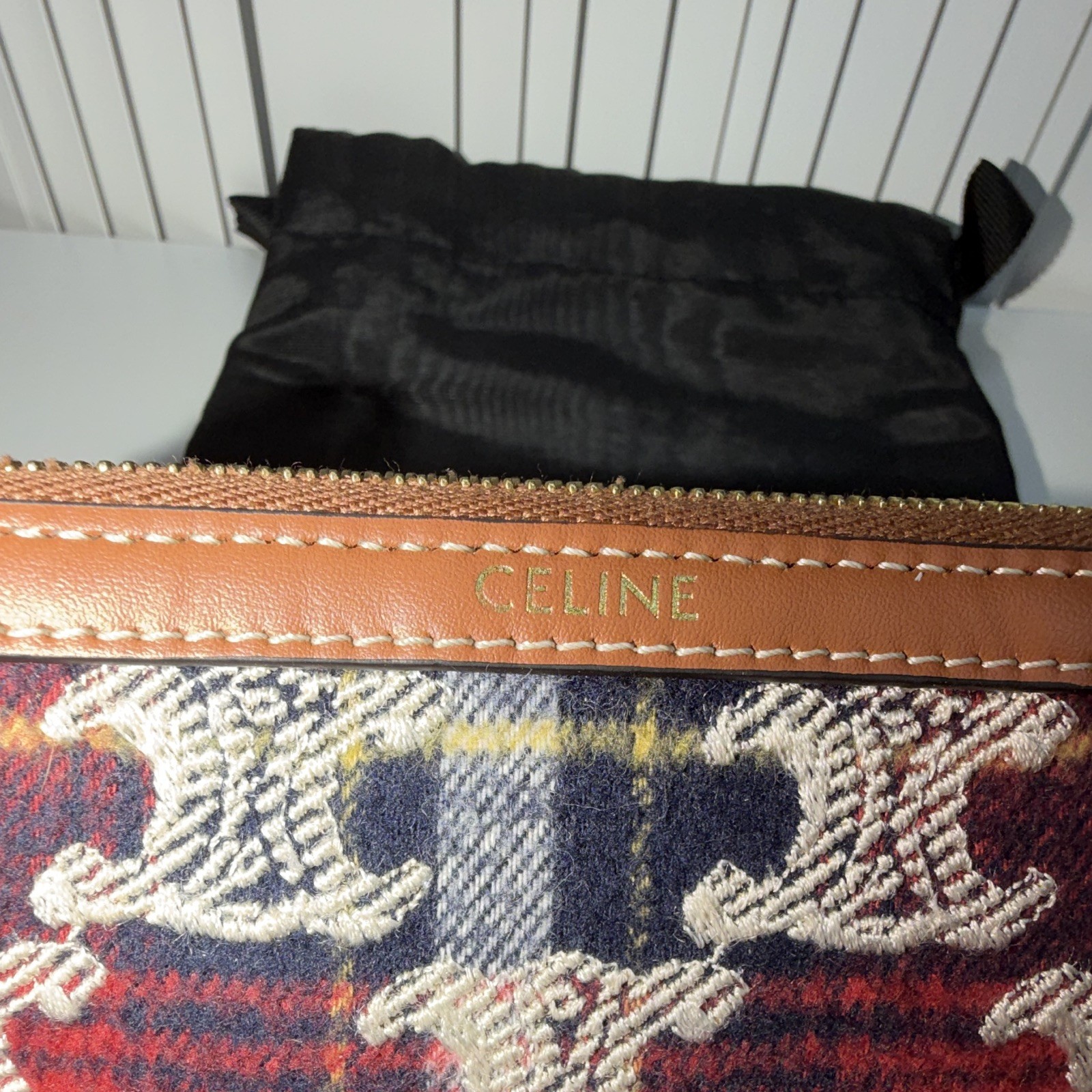CELINE Triomphe Embroidered Tartan Wallet In Multicolor