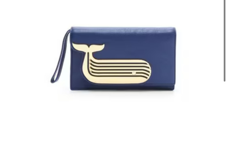 Vtg JONATHAN ADLER Vera Gold Metal Whale Clutch – Cobalt Leather RARE