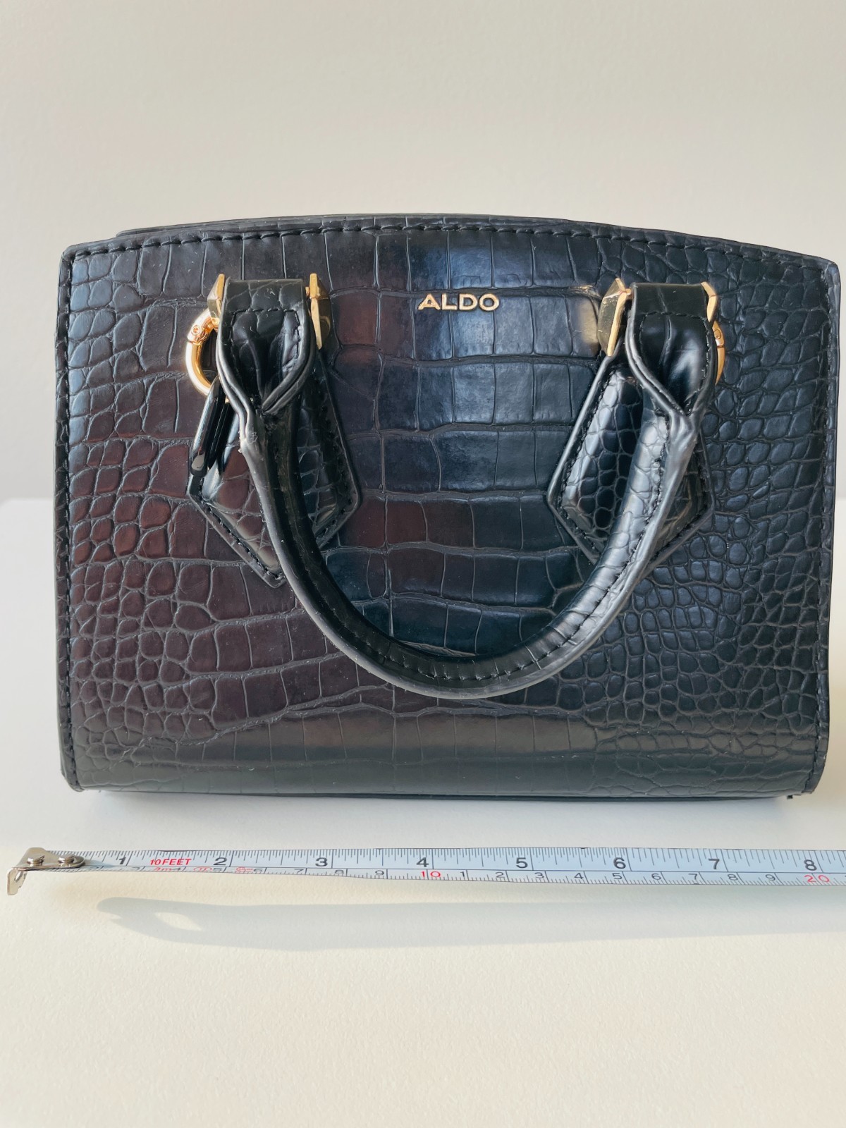 ALDO Black Croc-Embossed Top Handle Satchel Crossbody Bag