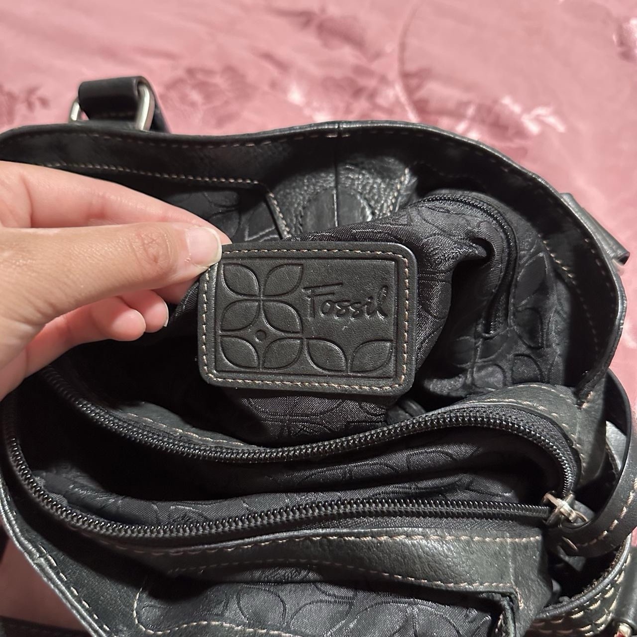 Vintage Black Goth Grunge Leather Fossils Shoulder Bag Purse