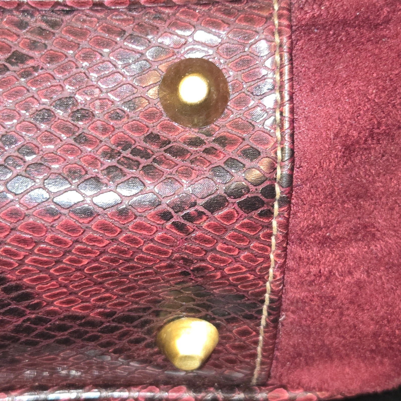 Bisou Bisou Y2K VTG Shoulder Bag Med Maroon Snakeskin Trim Faux Suede Baguette