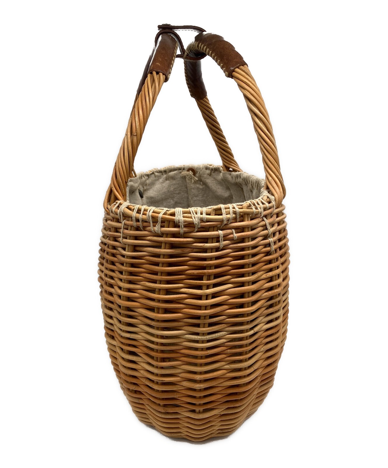 ebagos Bridle Leather Basket Bag Beige #TFB13755
