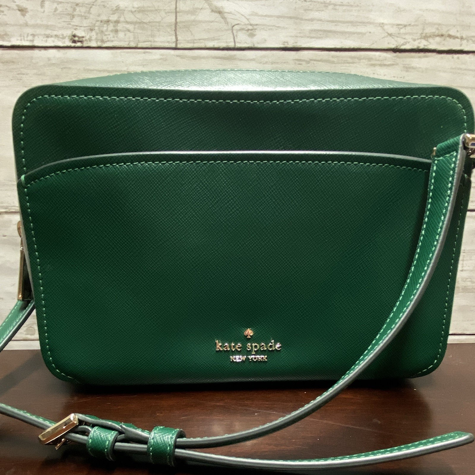 The Kate Spade Lauryn Crossbody in Deep Jade Green Saffiano Leather