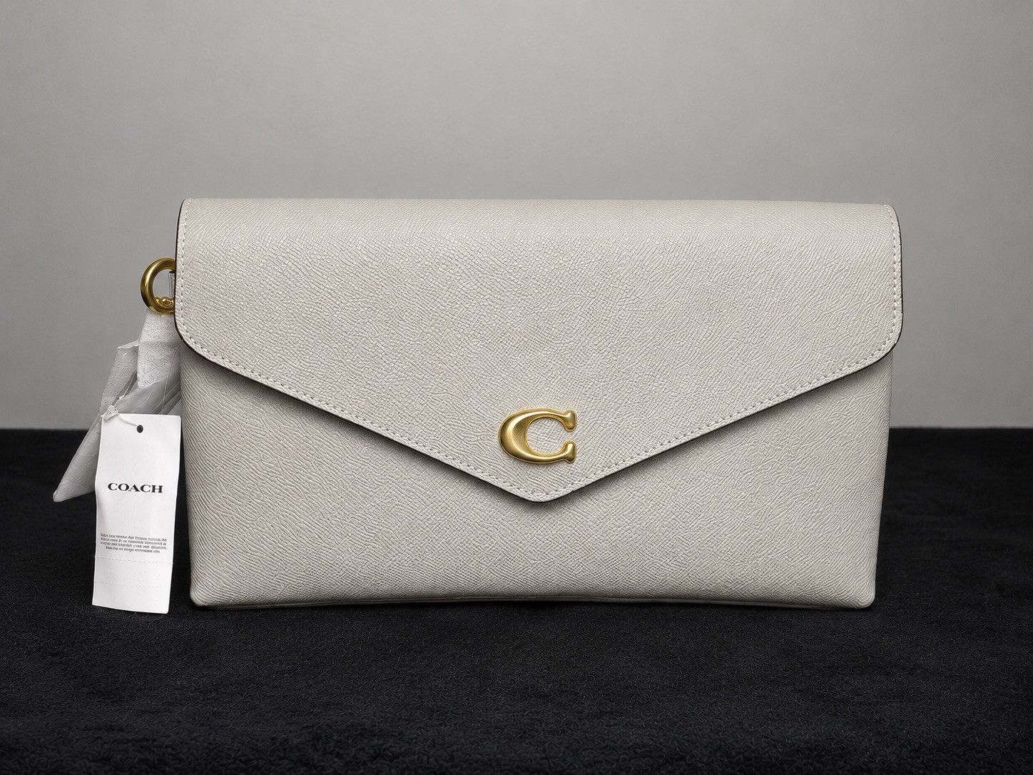 Coach Wyn Wristlet Dove Grey Crossgrain Leather Wallet Clutch NWT