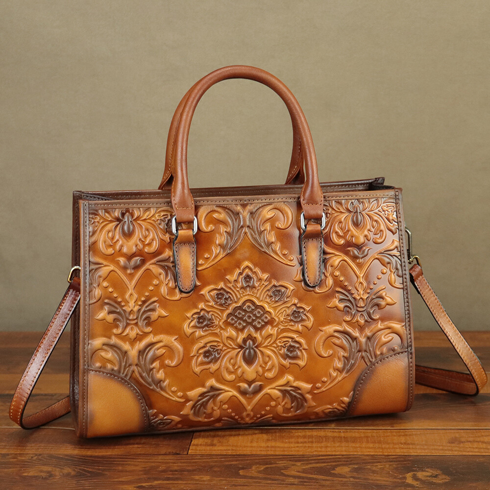 Genuine Leather Purse and Handbag Women Embossed Leather Crossbody Shoulder Bag