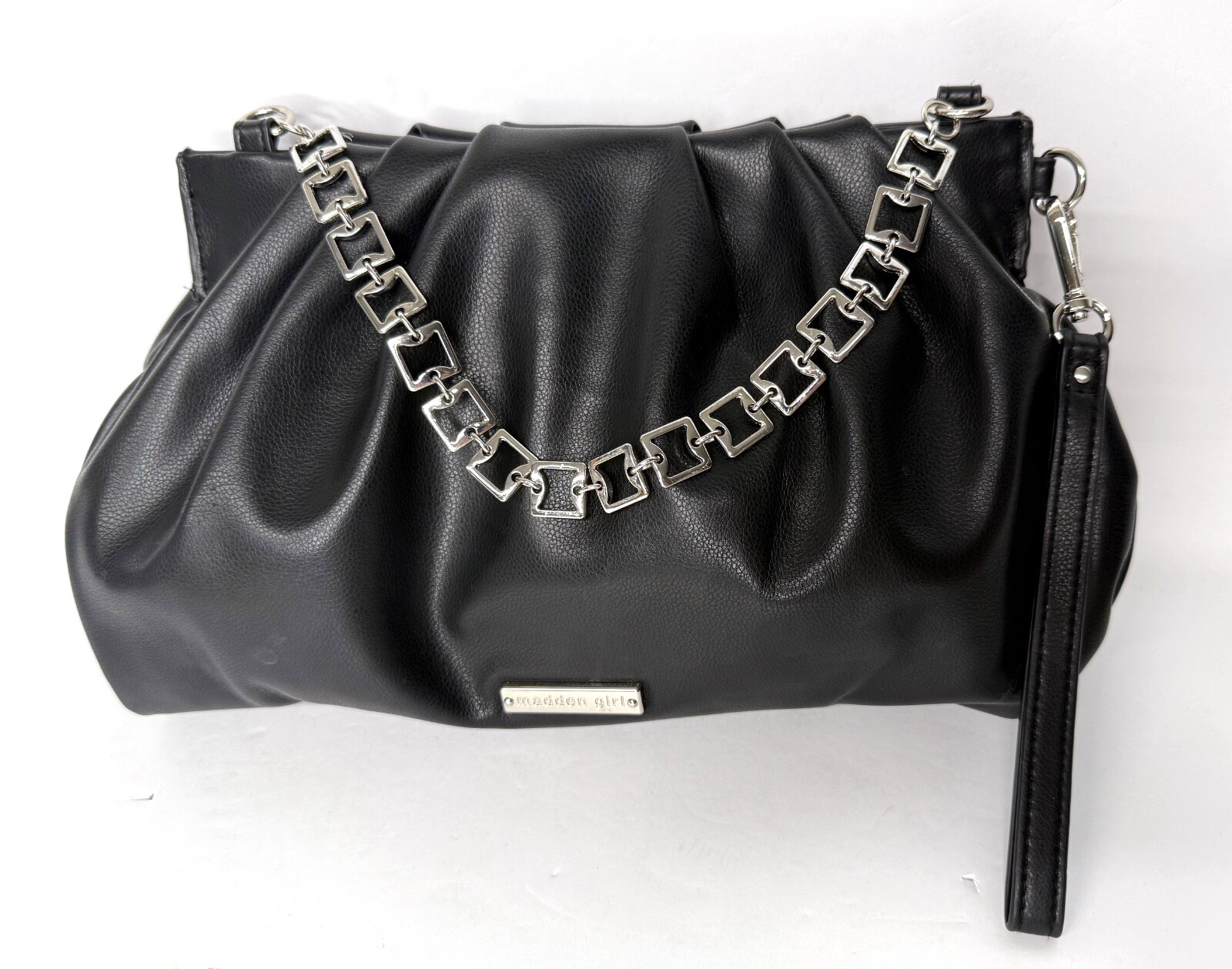 Black Madden Girl Chrome Chain Shoulder Purse /Clutch With Removable Wrist Strap