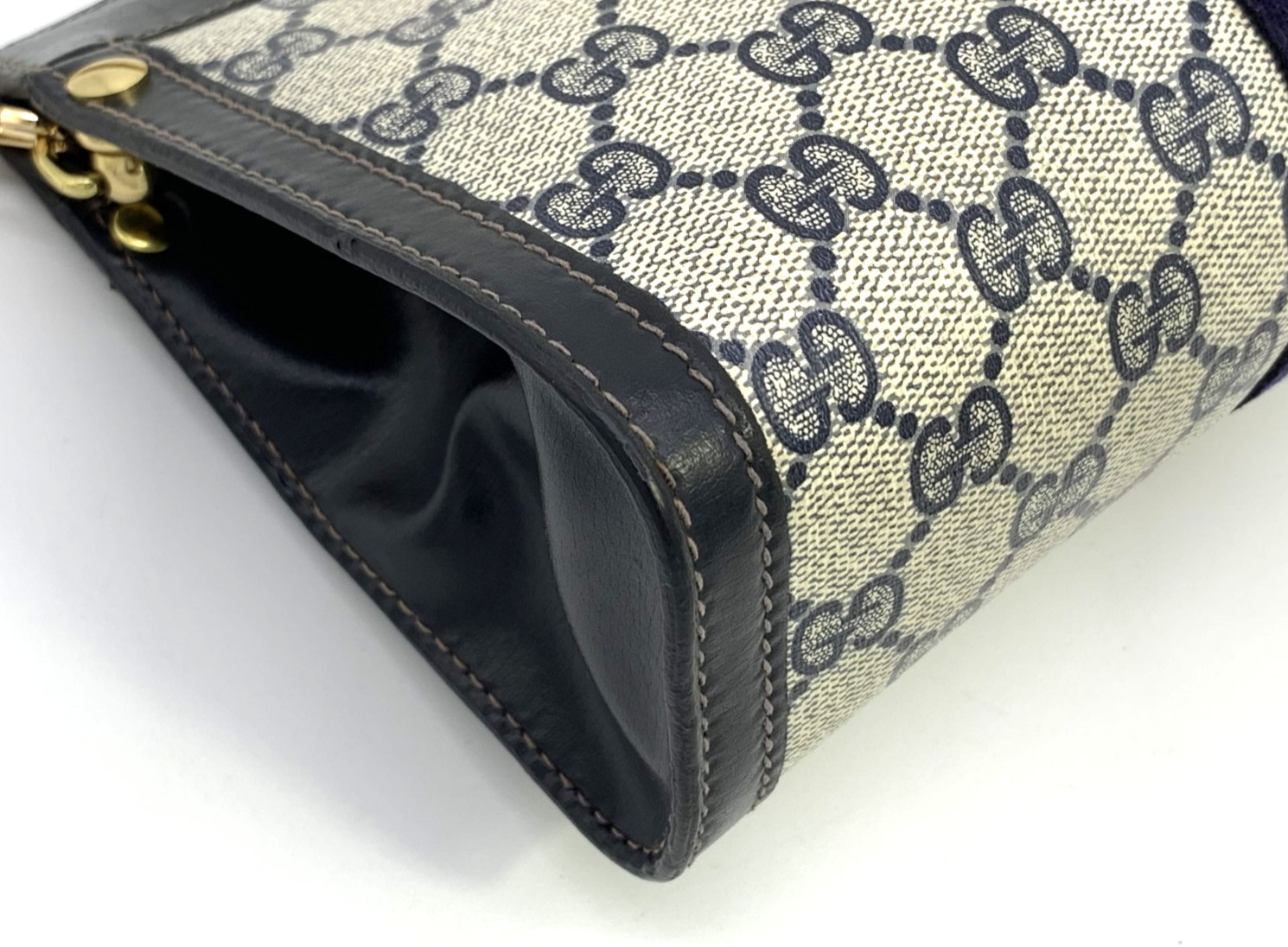 GUCCI VINTAGE GG Supreme Shoulder Bag Chain Strap Sherry Navy Classic Authentic