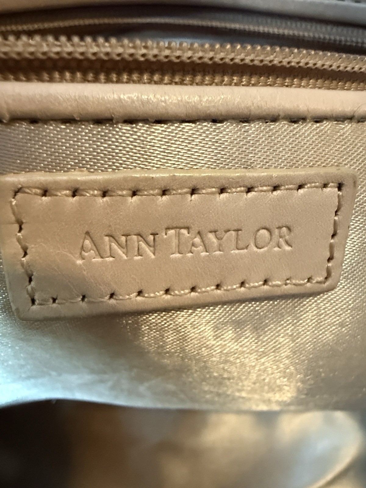 Ann Taylor Y2K Dark Brown Leather Duffel With Beige Trimmed Handbag