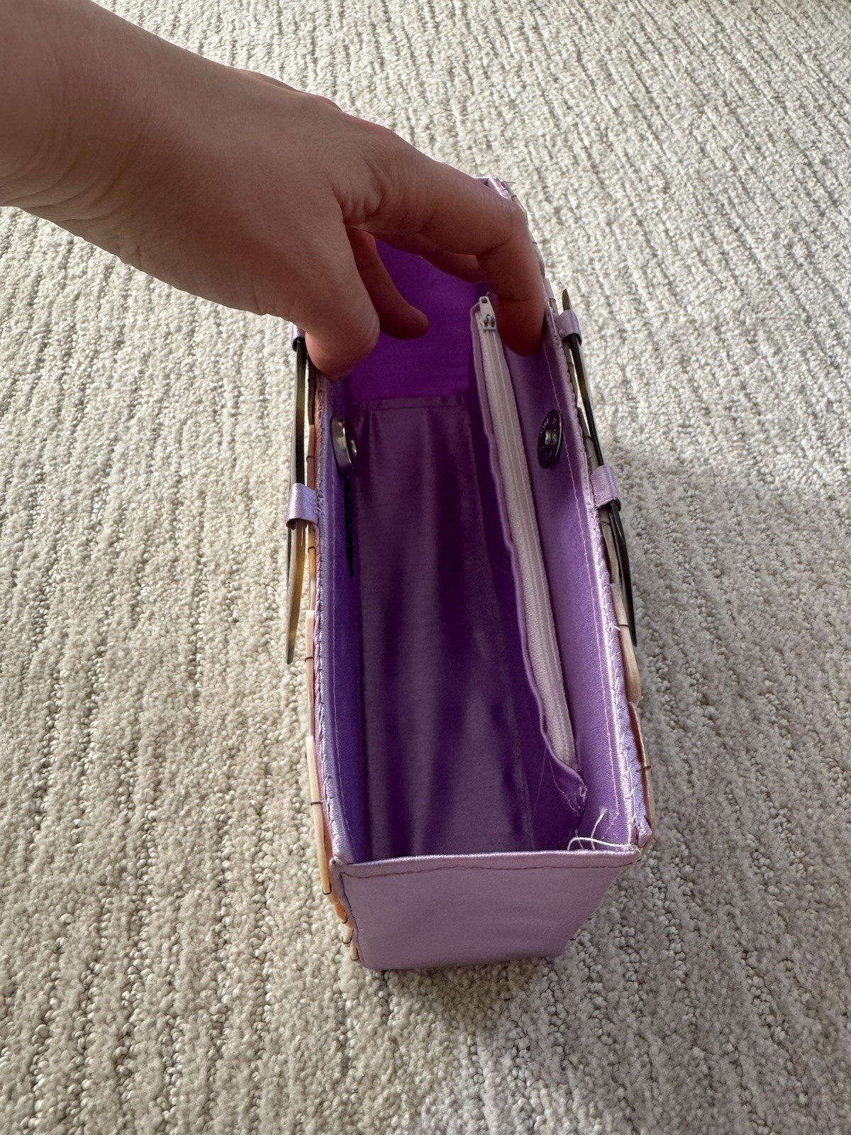 Iridescent Abalone Shell Tile Clutch Bag with Tortoiseshell Handle