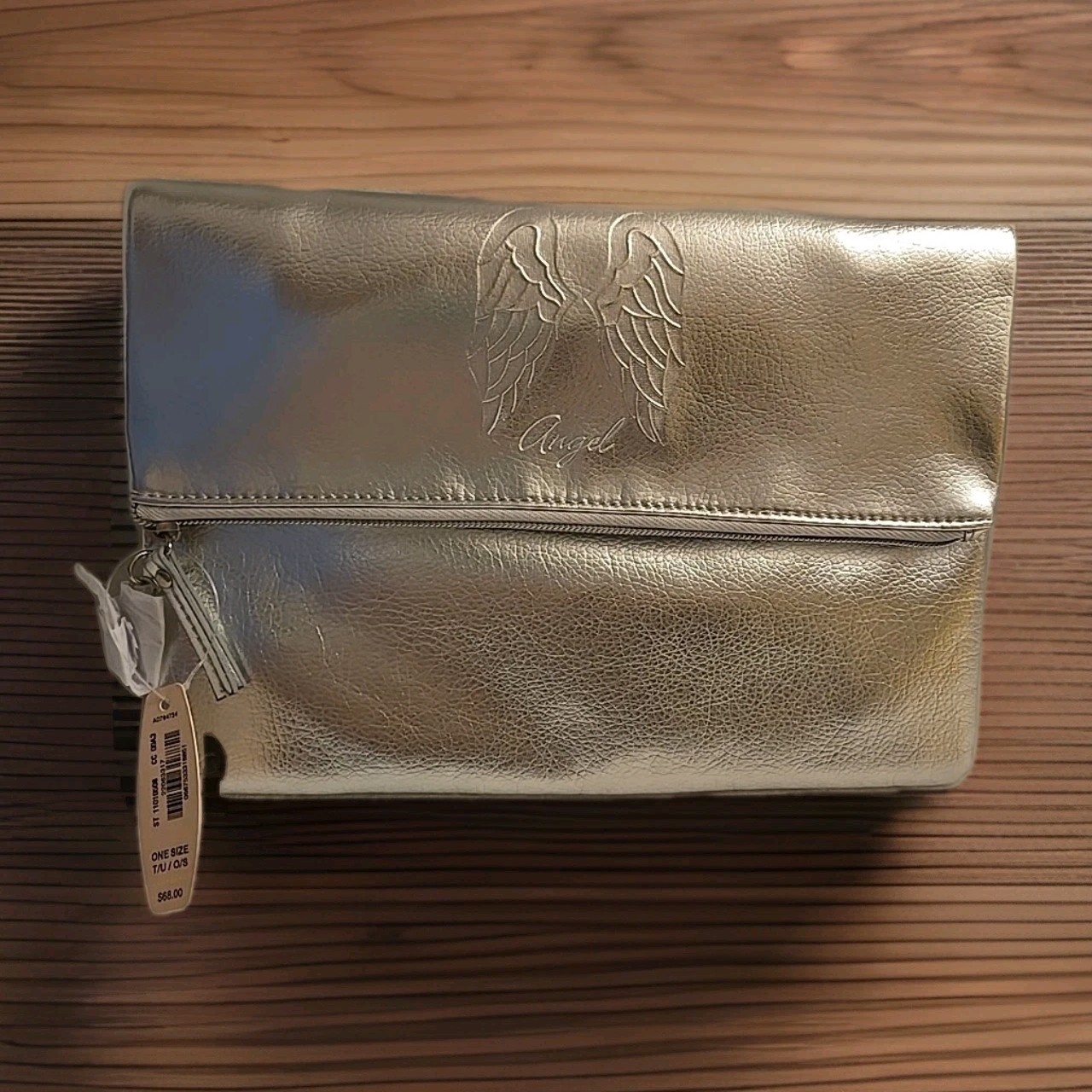 NWT Victoria Secret Silver Angel Clutch Bag OS Zipper Fold Over