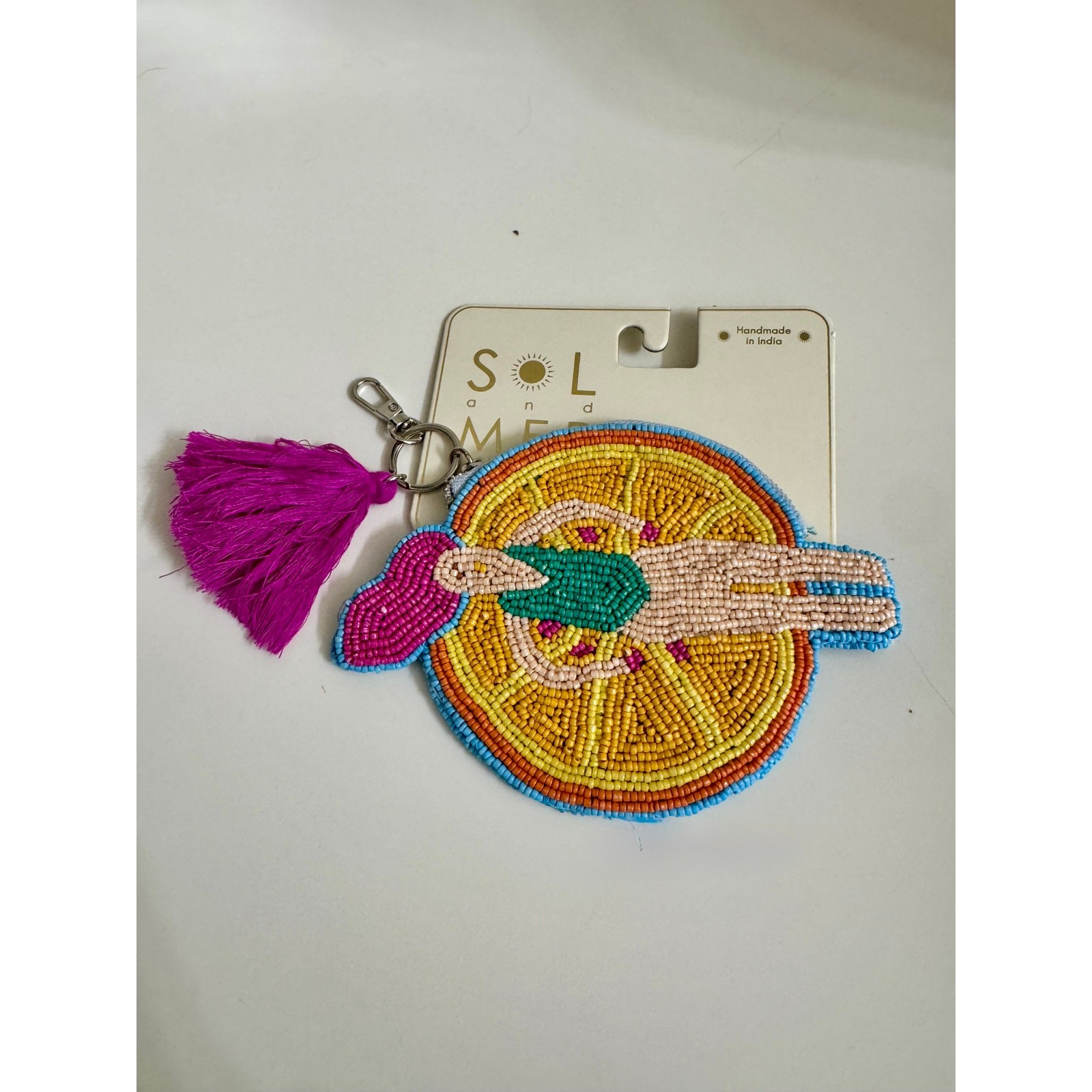 Sol & Mer Citrus Orange Slice Coin Purse Mini Zipper Pouch Tassel Bag Charm NWT