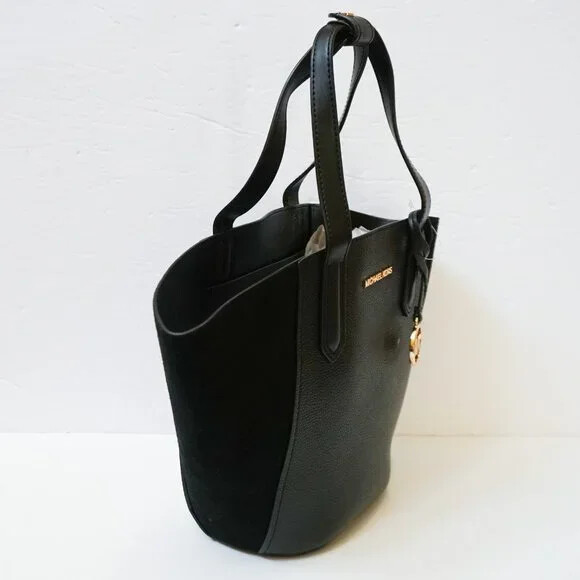 Michael Kors Portia Small Tote Black Leather and Suede 35F1GPAT1S $358 Retail FS