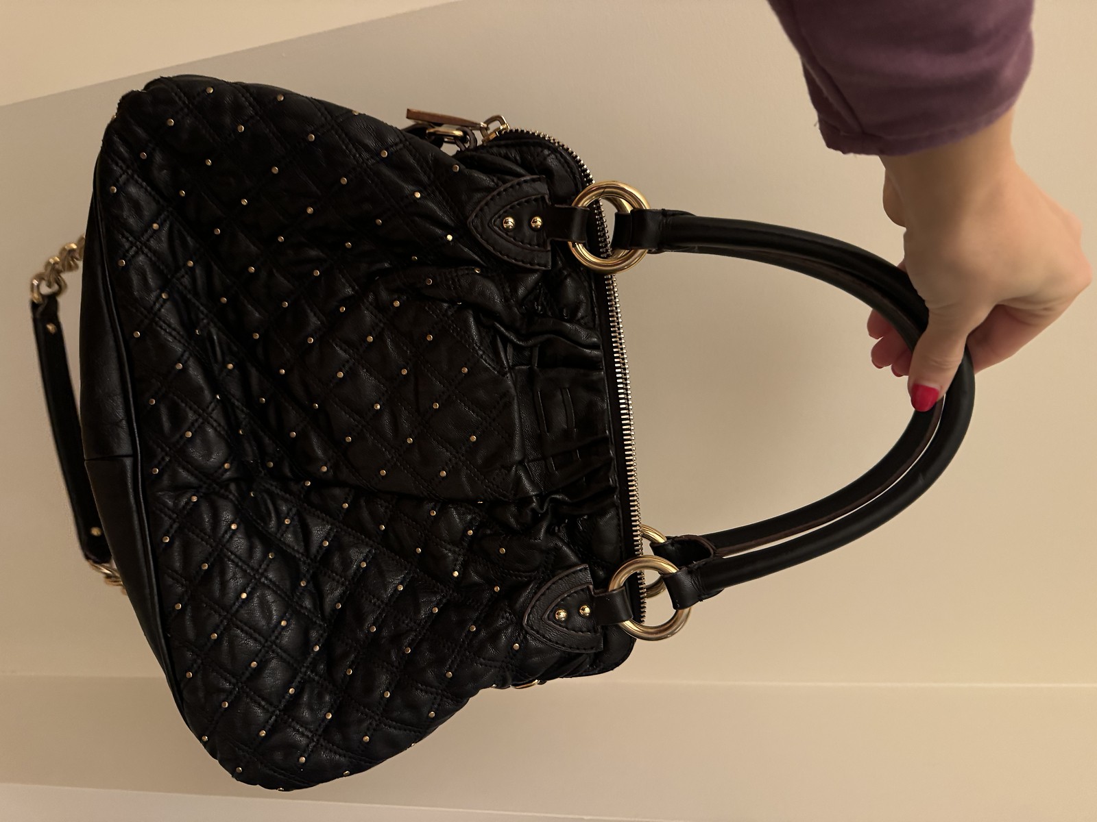 Marc Jacobs Calfskin Stardust Cecilia Studded Satchel Black