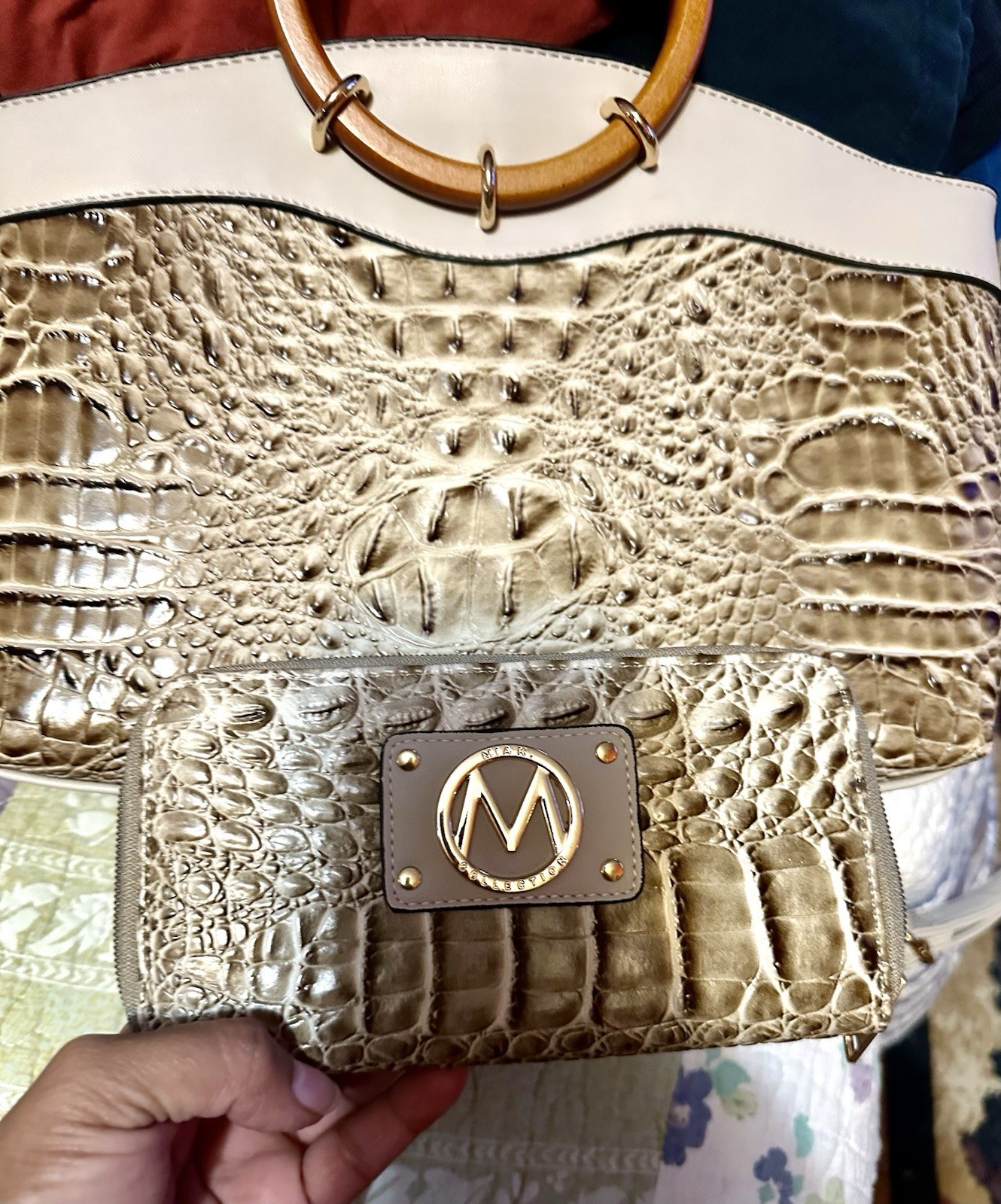 Mkf collection phoebe faux crocodile embossed vegan leather bag and Wallet