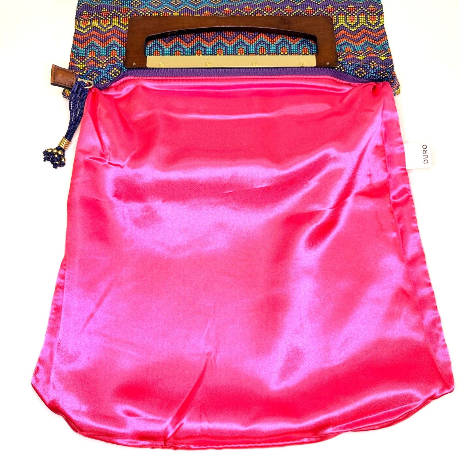 Duro Olowu Rare Beaded Geometric Clutch Wooden Handle Luxury Designer Bag
