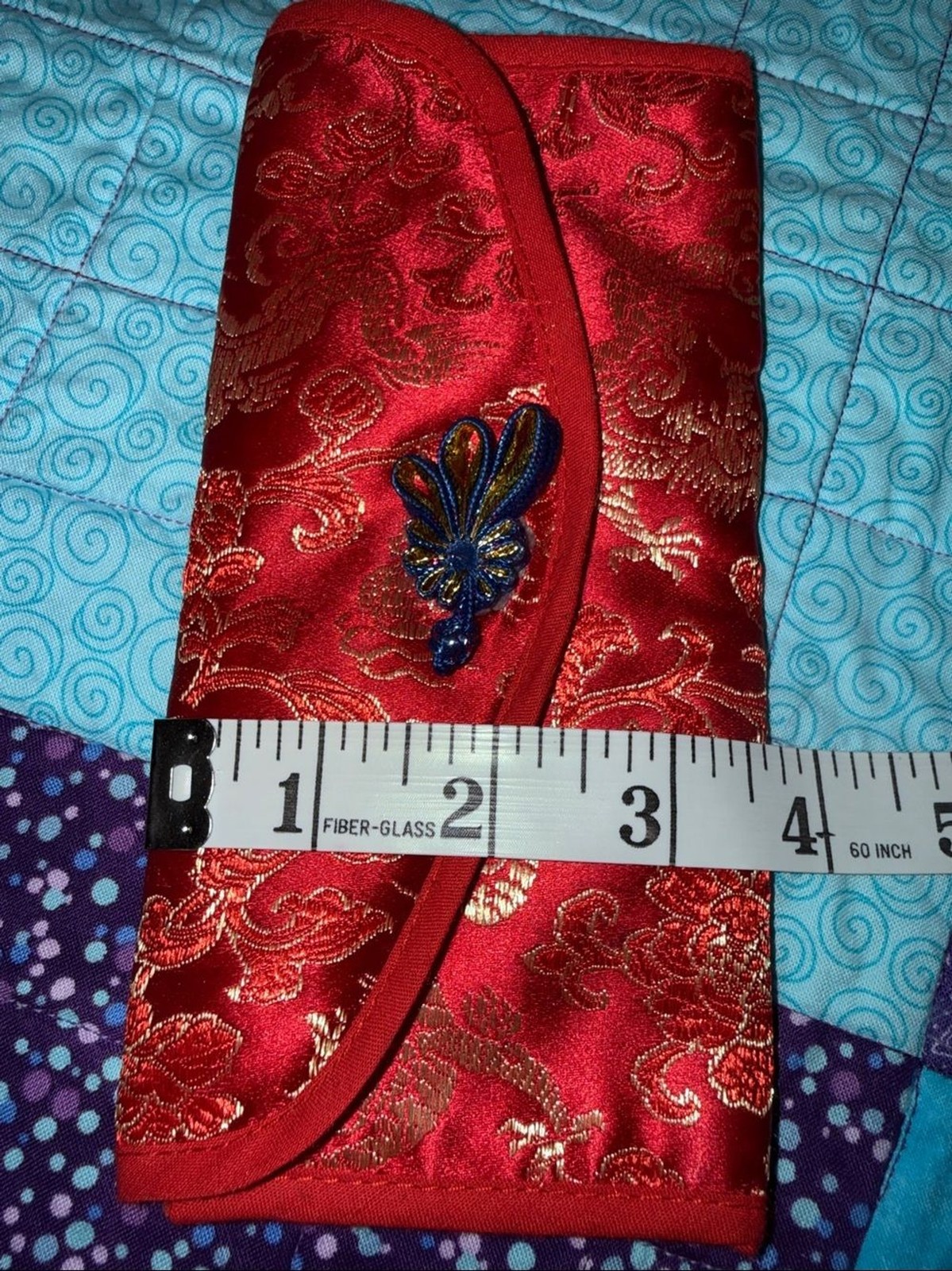 Red Silk Brocade Gold dragon pattern Asian wallet, NWOT