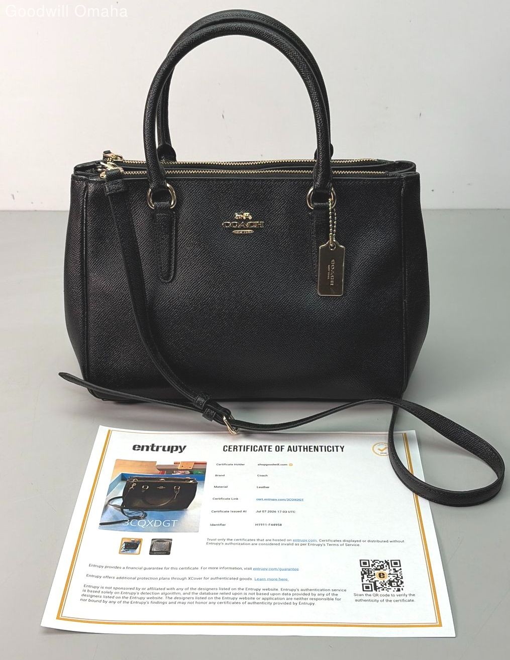 Authentic Coach Leather Surrey Carryall Satchel / Crossbody Bag #F44958 w/ COA