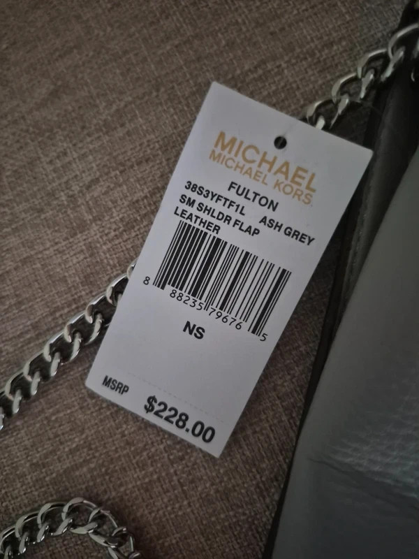 Michael Kors fulton small shoulder flap bag ash grey pebbled leather