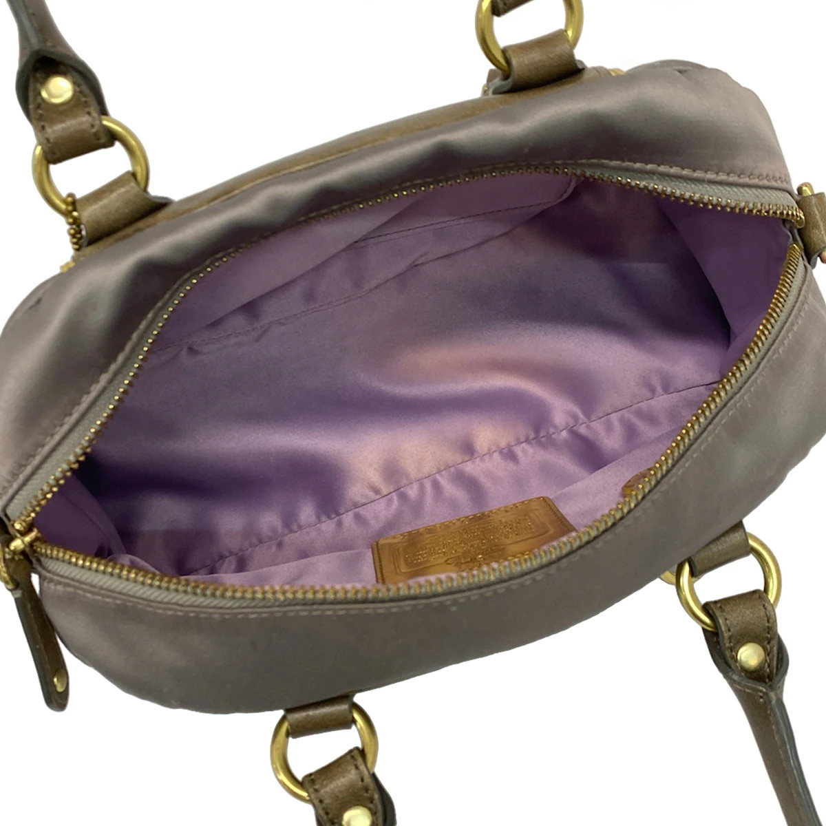 COACH Amanda Satin Mini Satchel 12927 Gray Khaki Satin Leather – Handbag