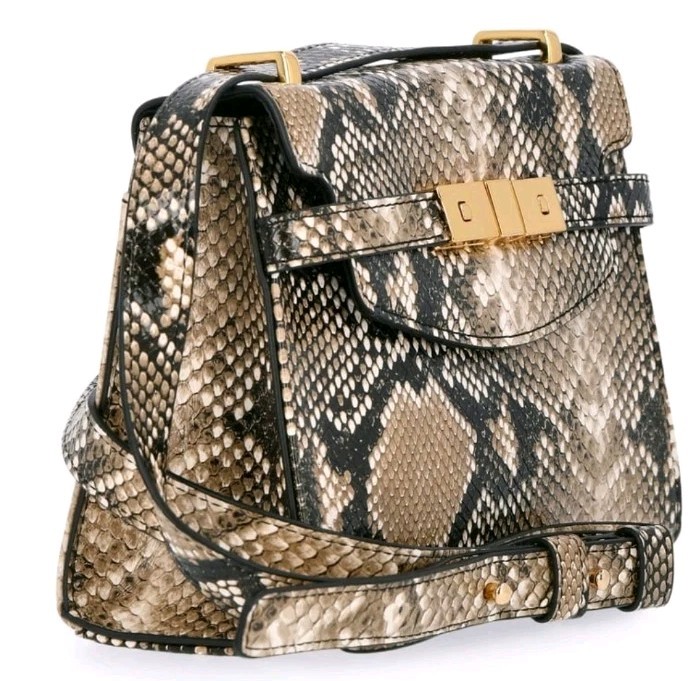 Time & Tru Snakeskin Rosa Shoulder Bag Gold Turn Lock Brown Black Crossbody