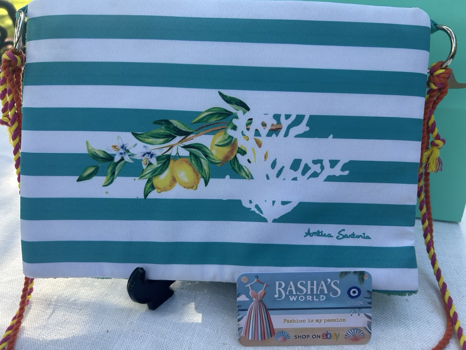 Antica Sartoria 2024 Aqua White Capri Clutch Bag Nwt