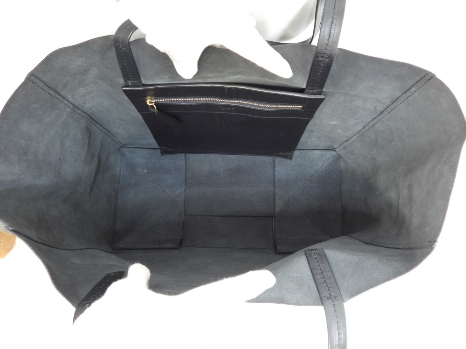 CELINE Cabas Horizontal Tote Bag Black Smooth Sheepskin Leather Gold Tone Zip
