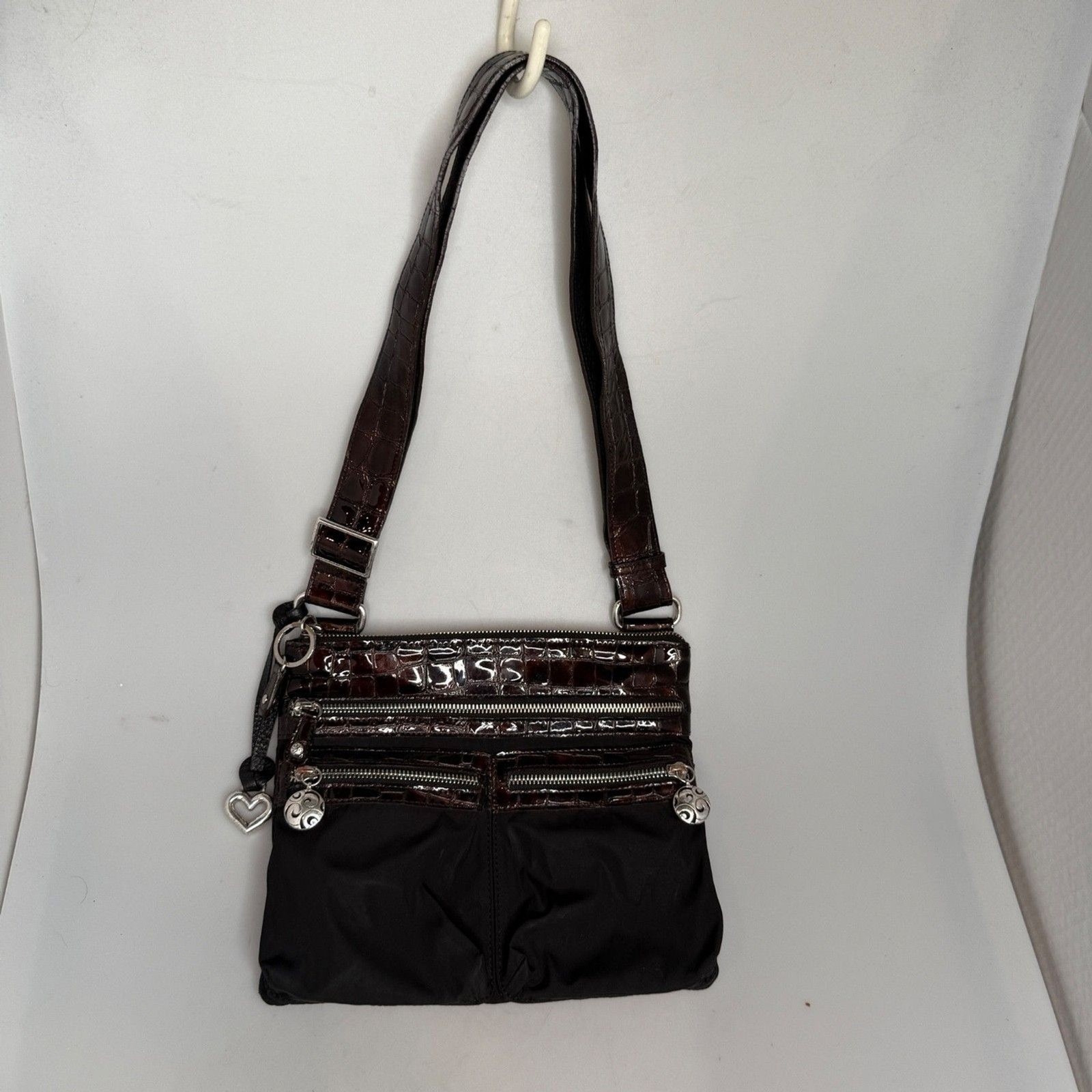 Brighton Brown Leather Alligator Embossed Crossbody Handbag E345145 Vintage