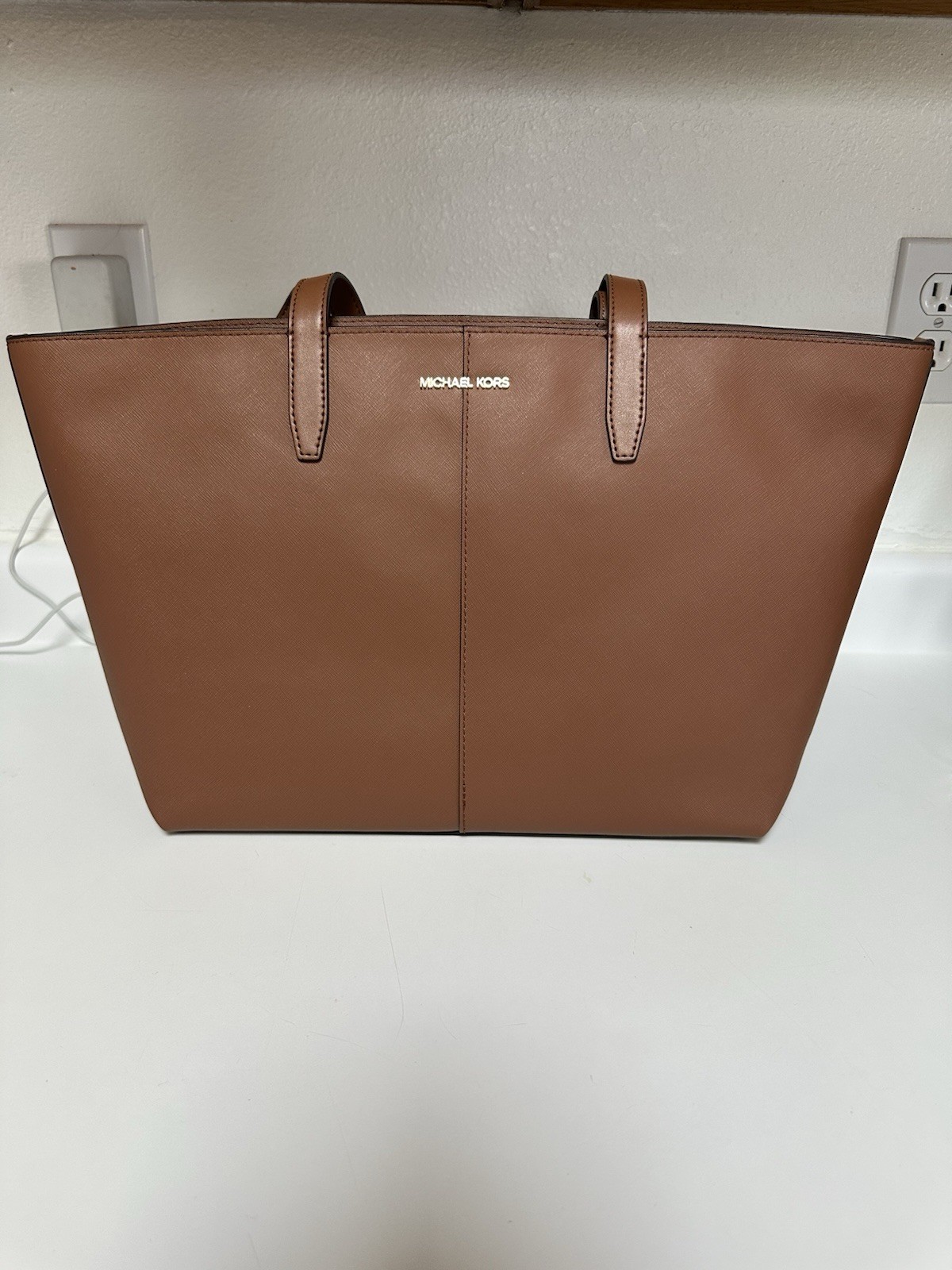 NWT New Michael Kors Medium Zip Top Tote Carryall Bag, Purse Brown